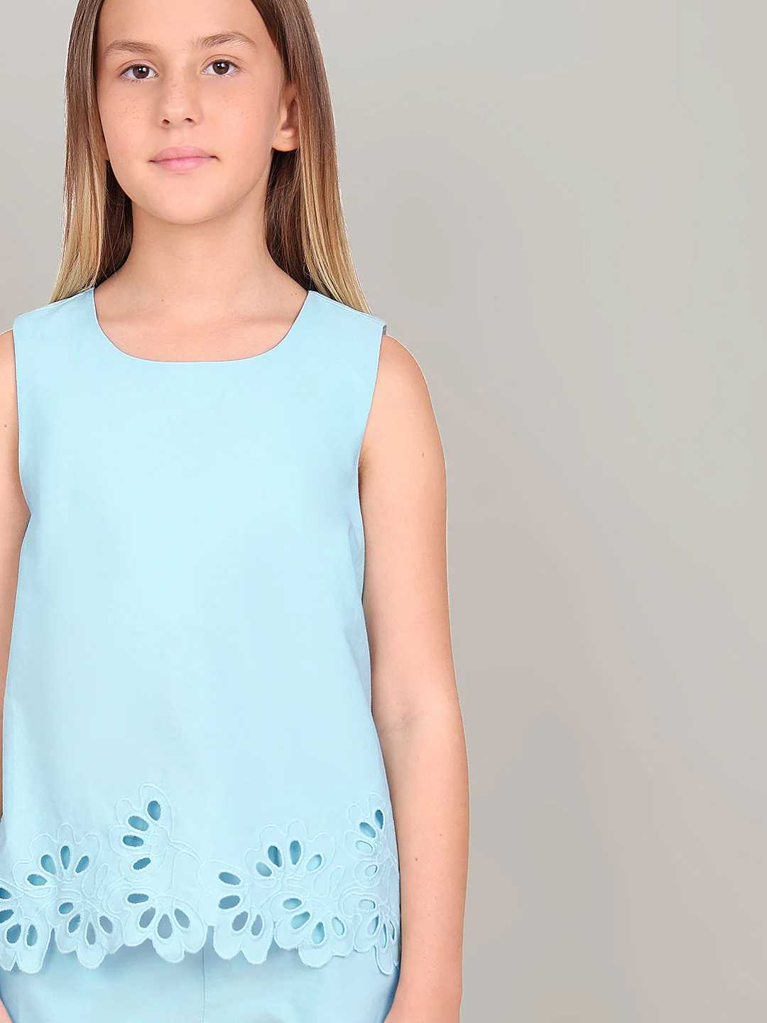 GIRL Blue Cut-Work Sleeveless Top - Image 6