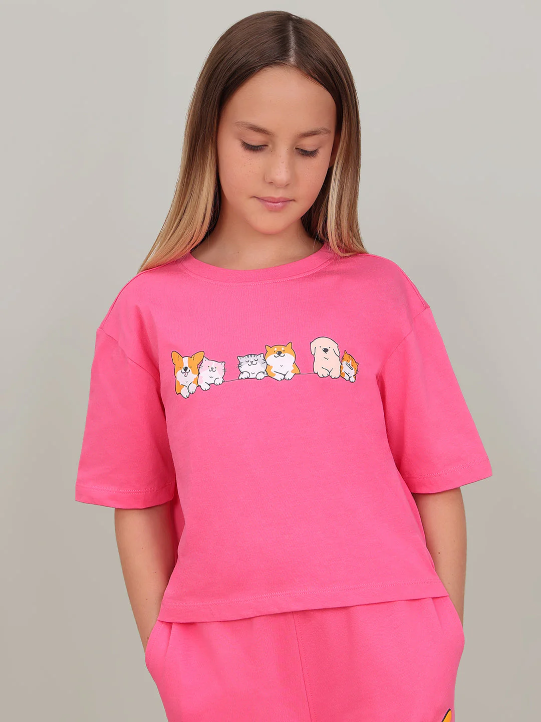GIRL Pink Printed Cotton T-shirt - Image 2