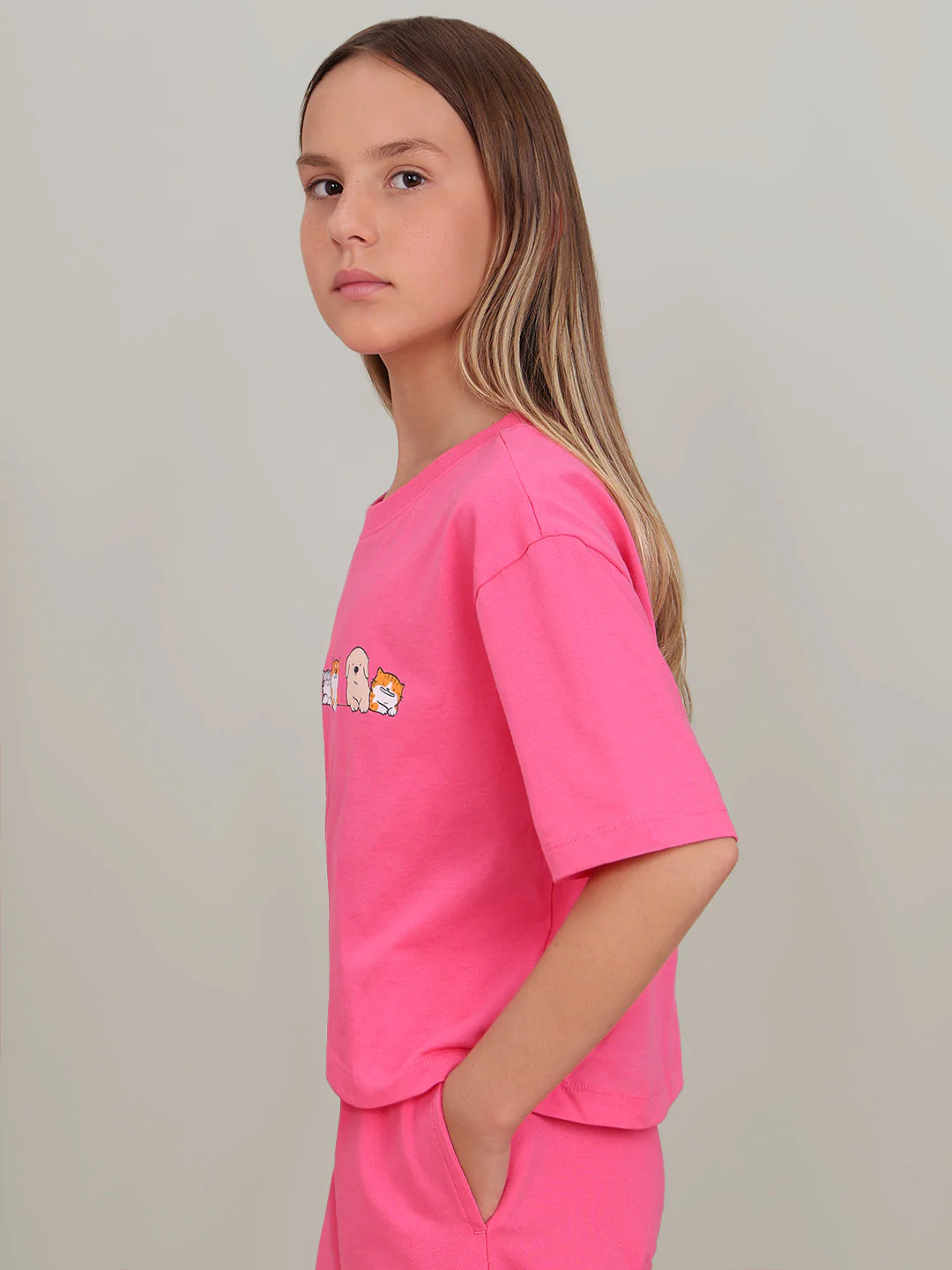 GIRL Pink Printed Cotton T-shirt - Image 3
