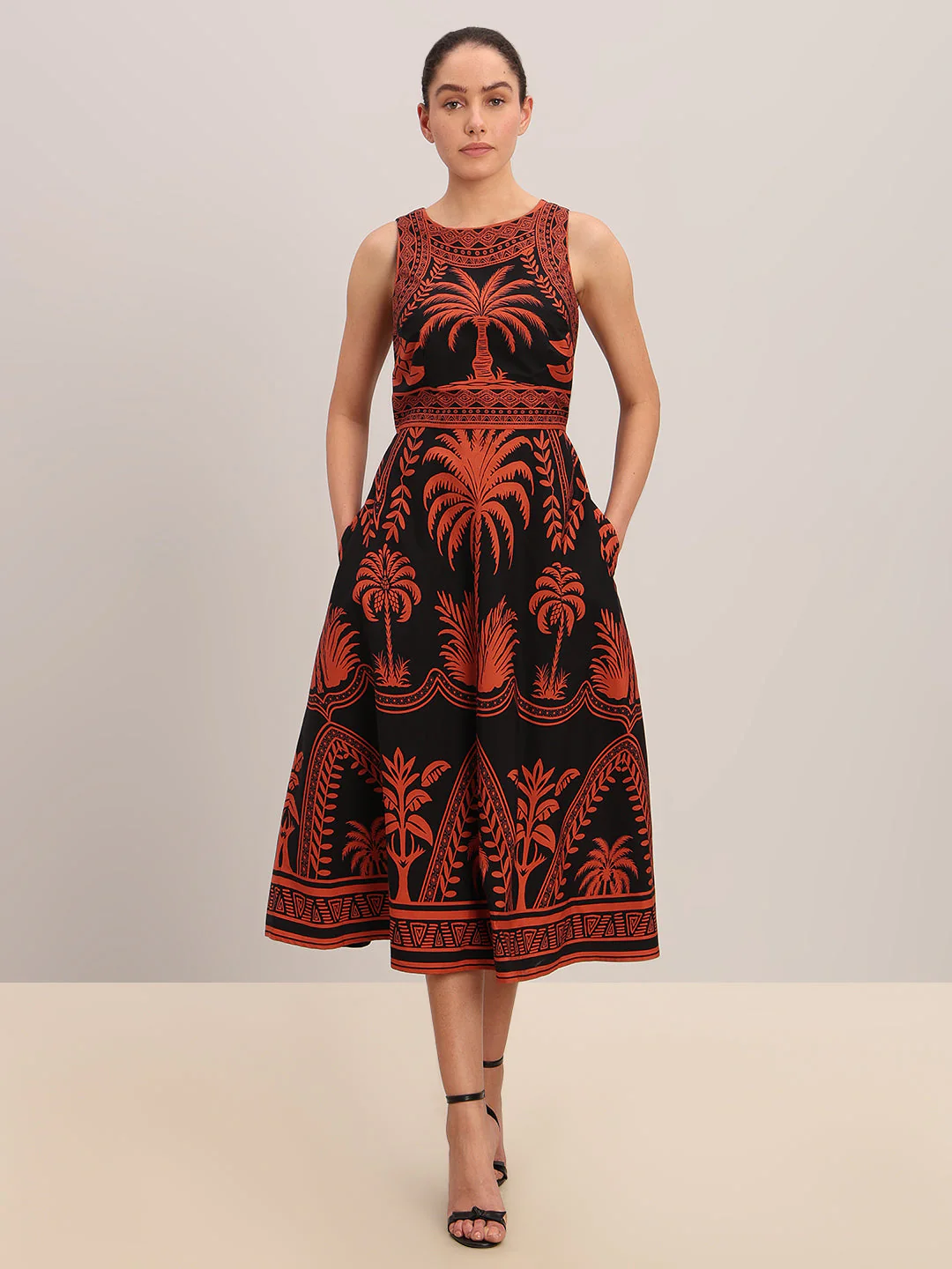 Black Printed Cotton Midi Dress - Image 2