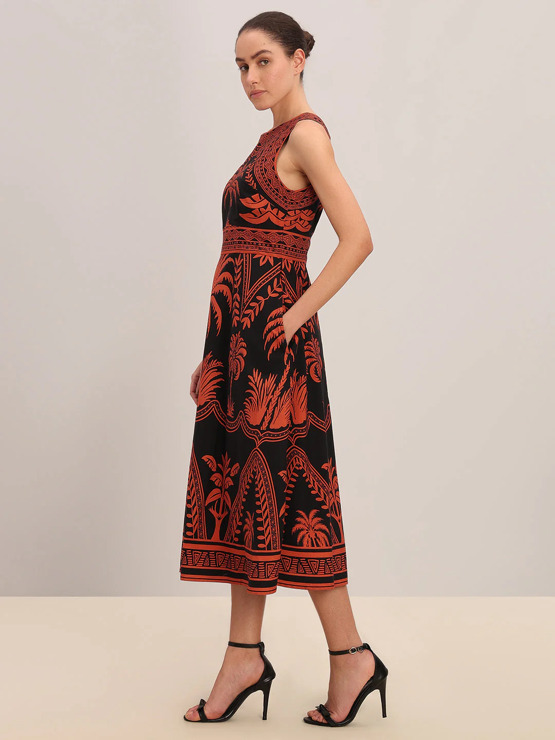 Black Printed Cotton Midi Dress - Image 3