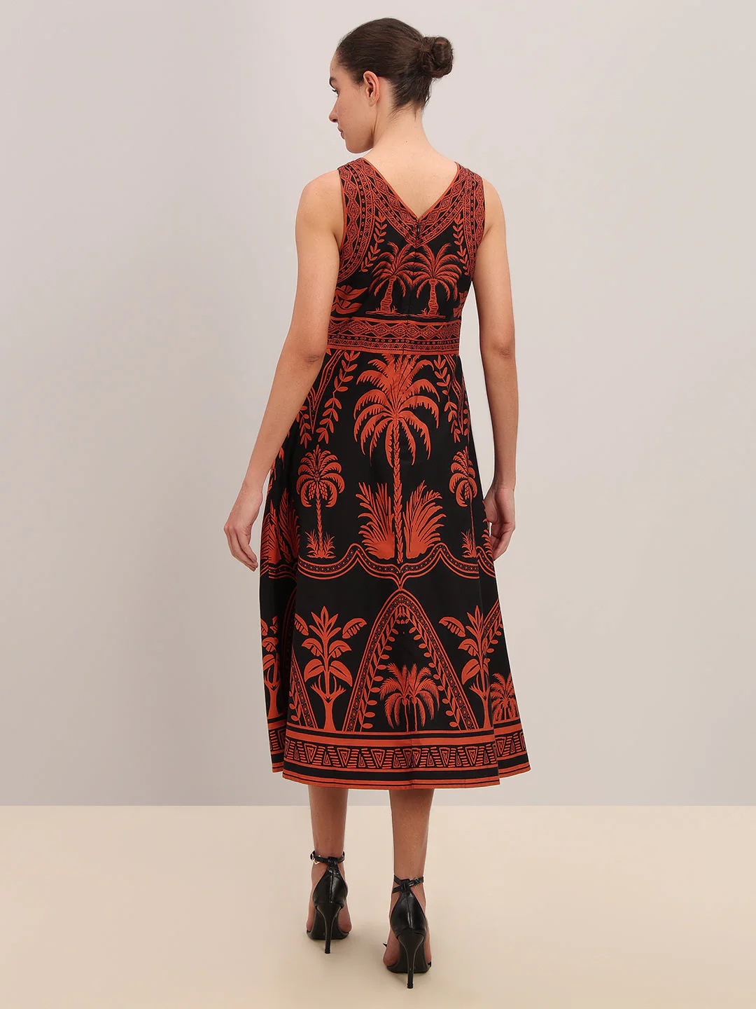 Black Printed Cotton Midi Dress - Image 4