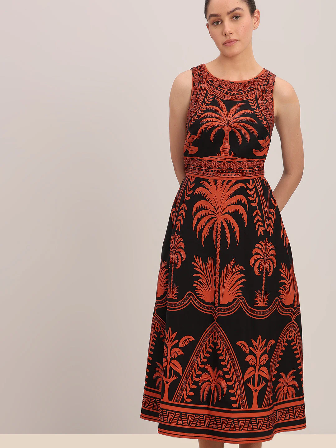 Black Printed Cotton Midi Dress - Image 5