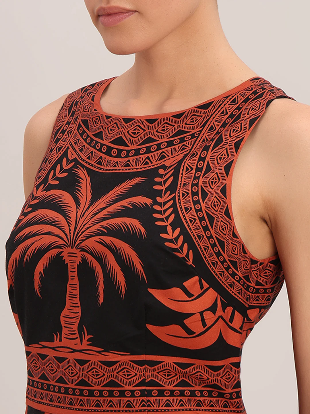 Black Printed Cotton Midi Dress - Image 6
