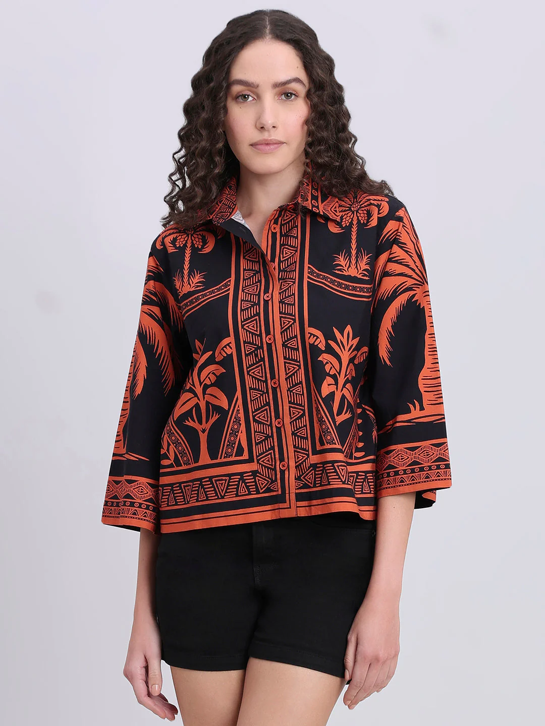 Black Printed Cotton Shirt - Image 2