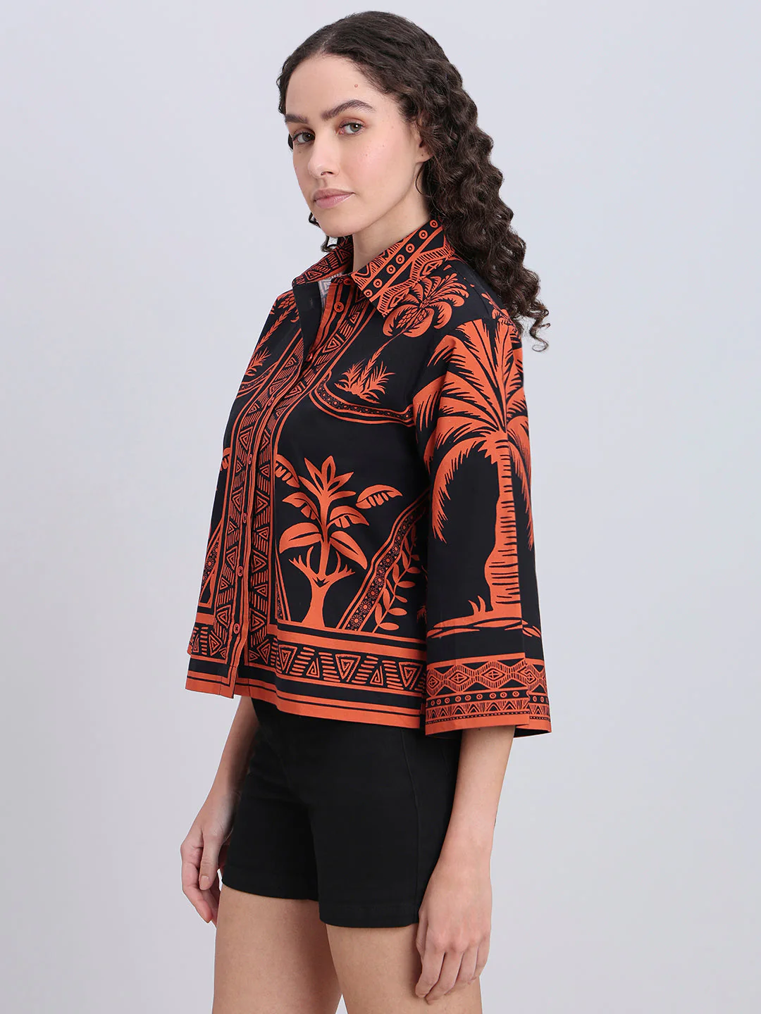 Black Printed Cotton Shirt - Image 3