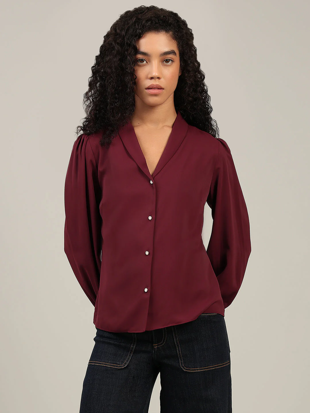 Shawl Collar Full Sleeves Top - Image 2