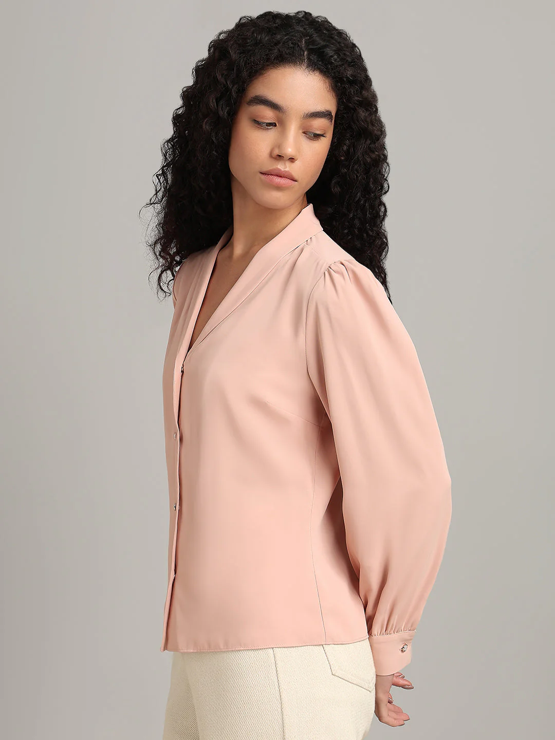 Shawl Collar Full Sleeves Top - Pink - Image 3
