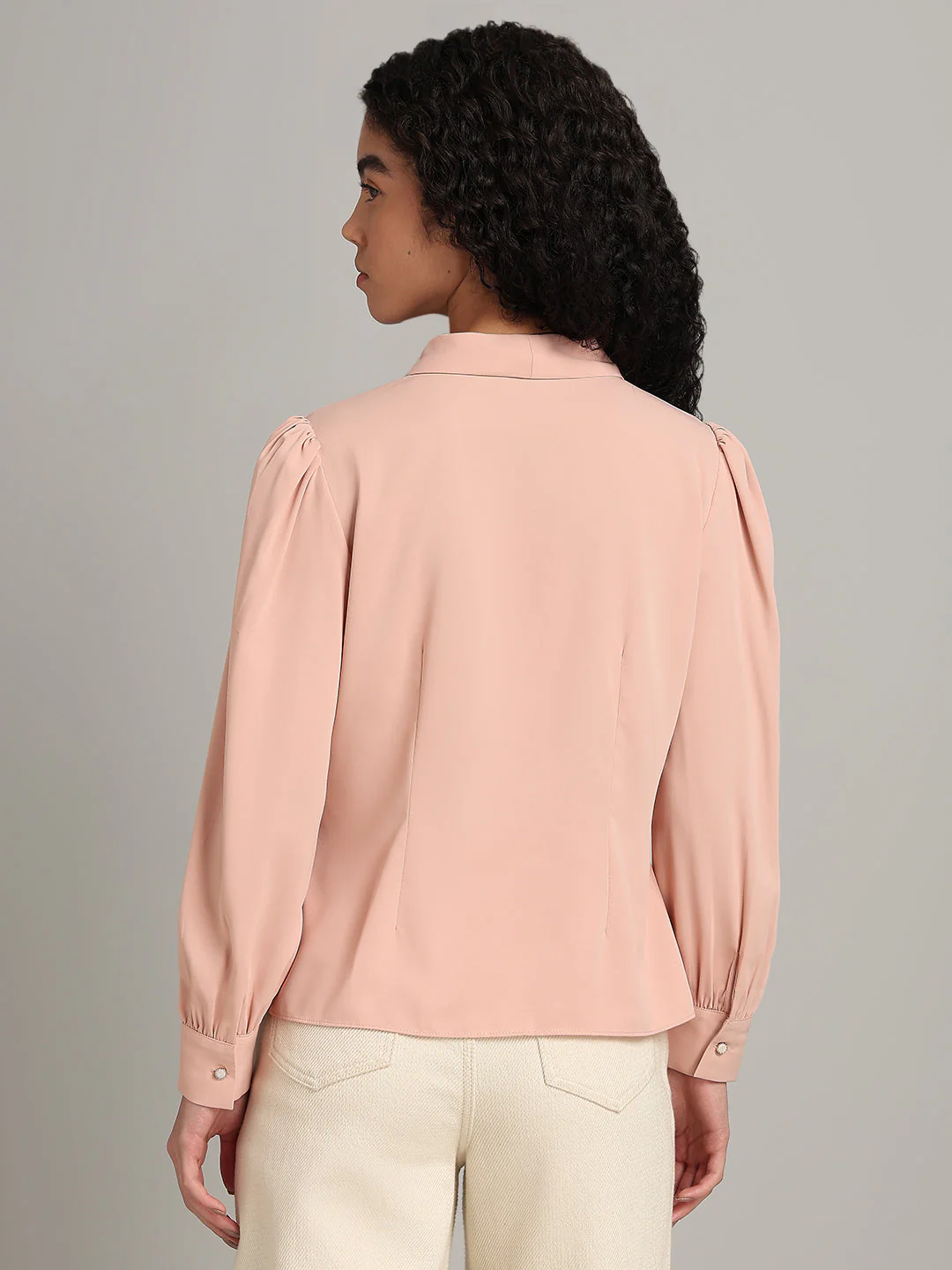 Shawl Collar Full Sleeves Top - Pink - Image 4