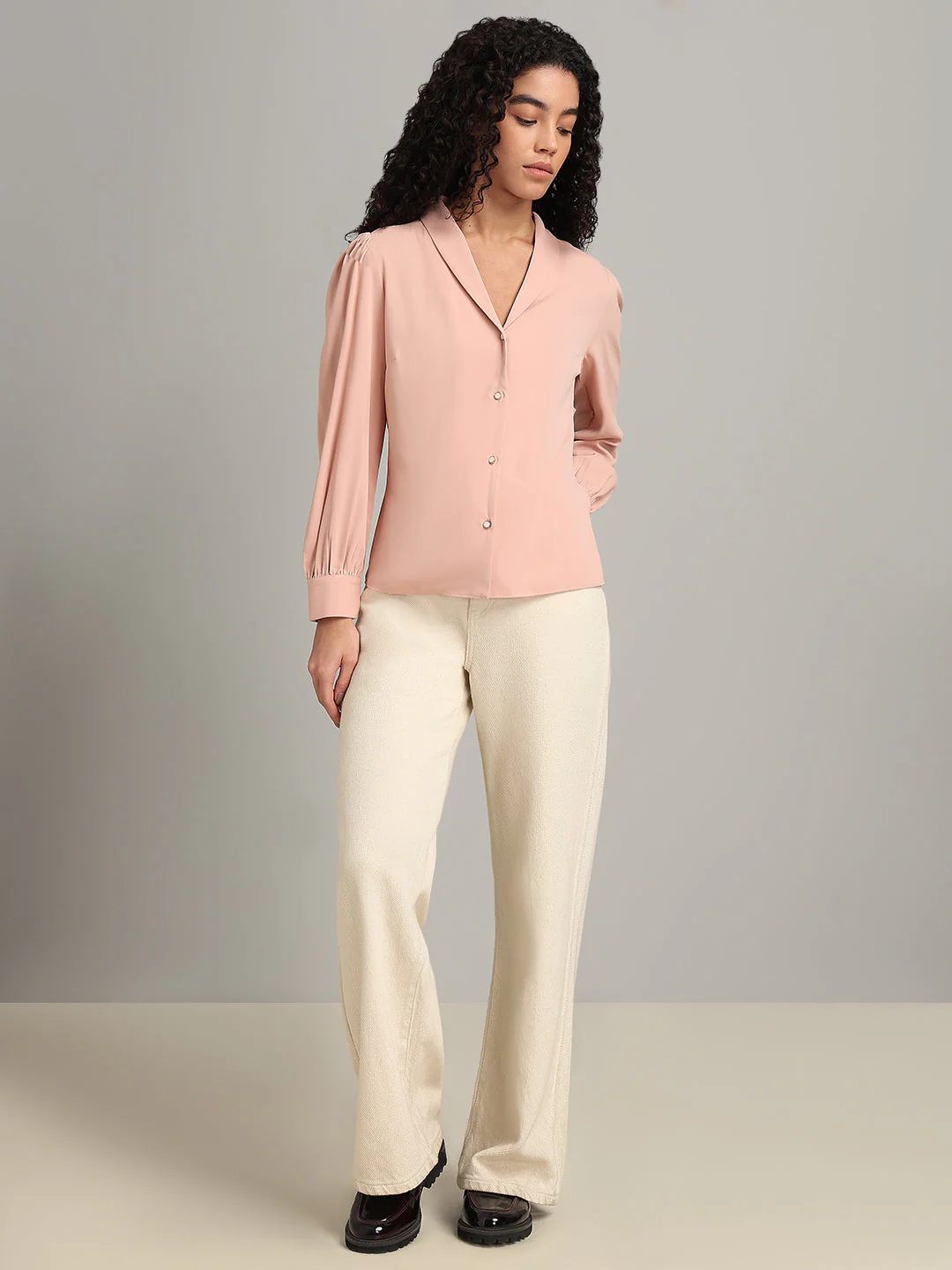 Shawl Collar Full Sleeves Top - Pink - Image 5