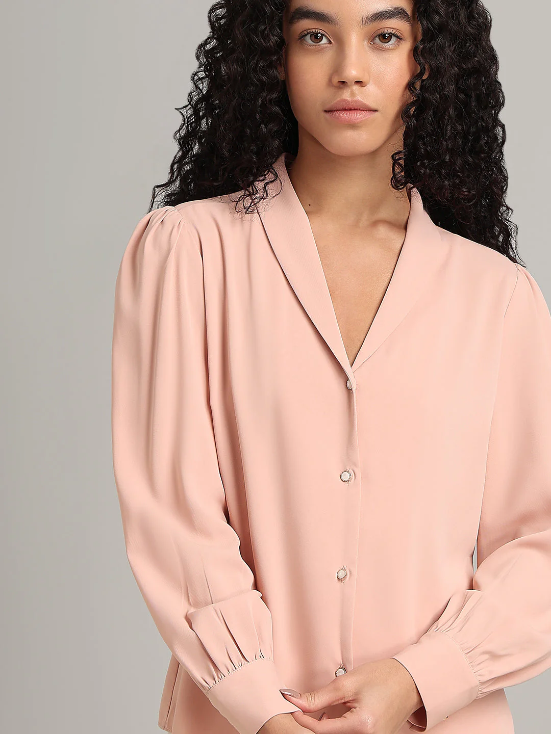 Shawl Collar Full Sleeves Top - Pink - Image 6