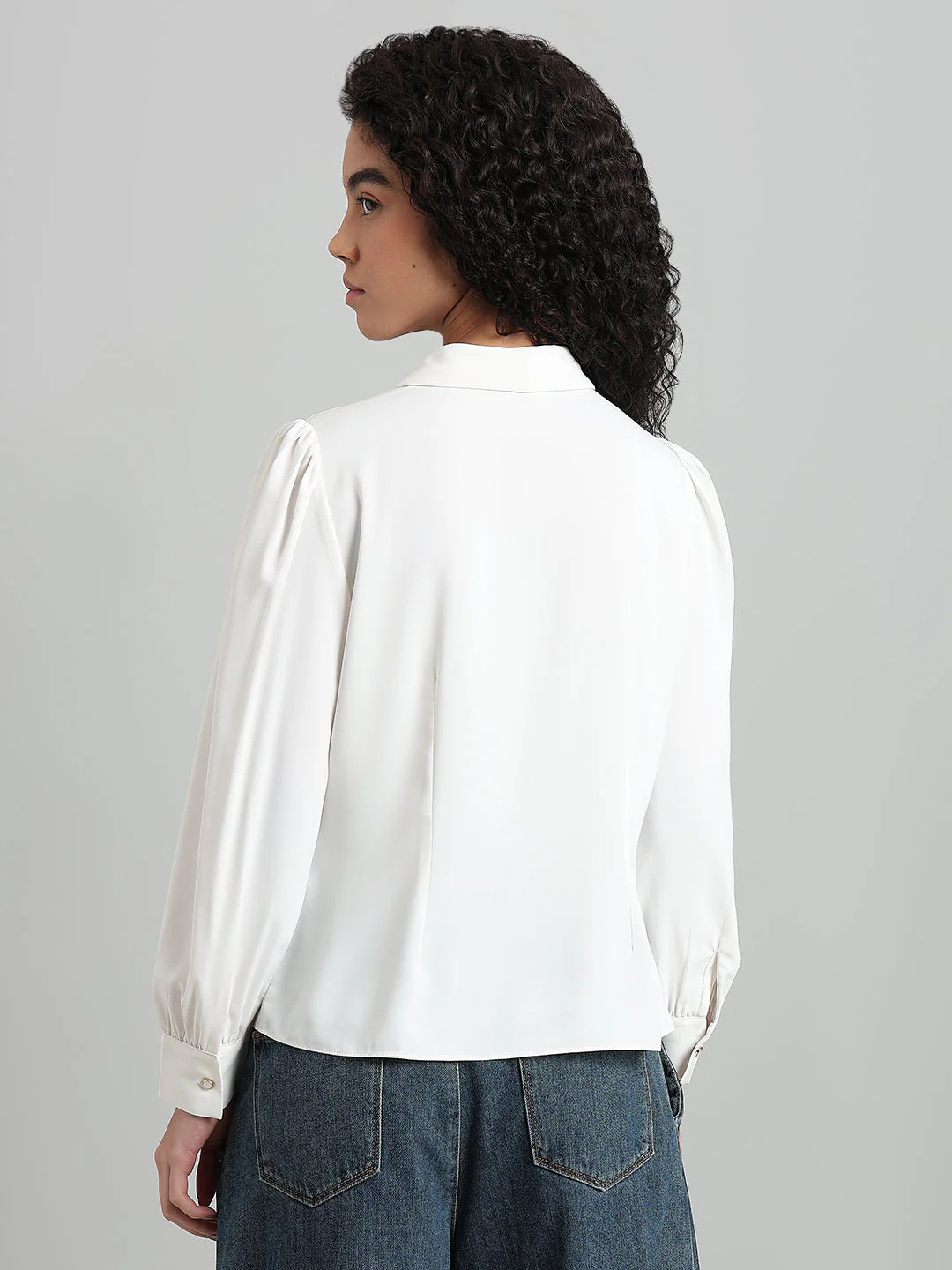 Shawl Collar Full Sleeves Top - White - Image 4