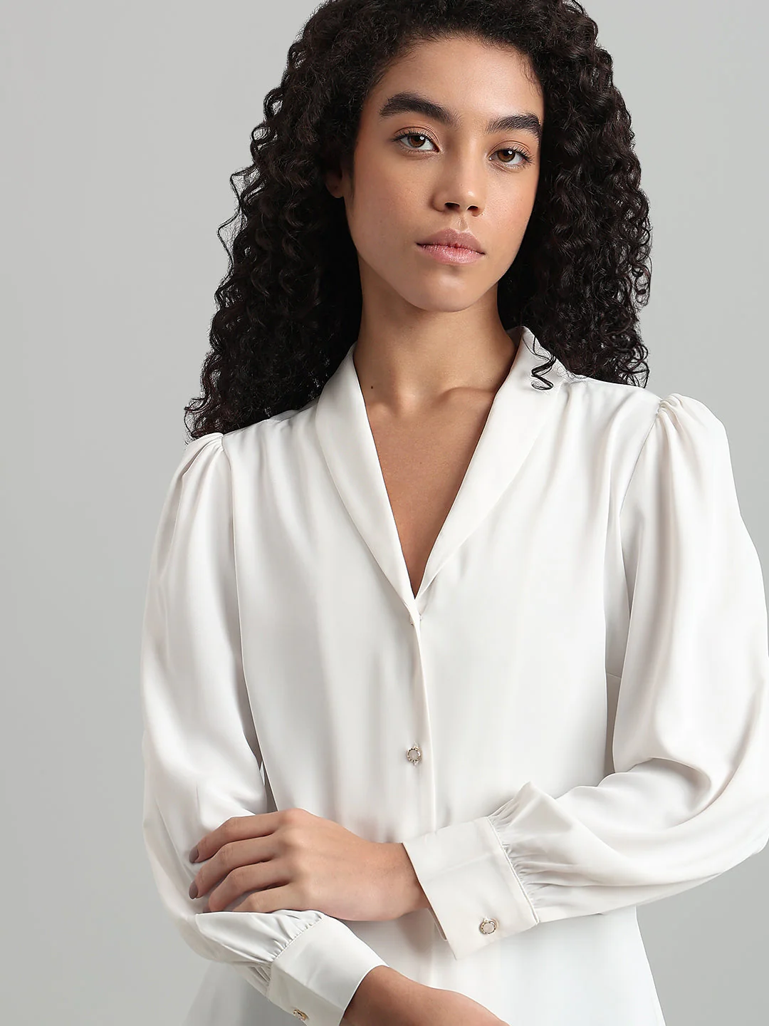 Shawl Collar Full Sleeves Top - White - Image 6