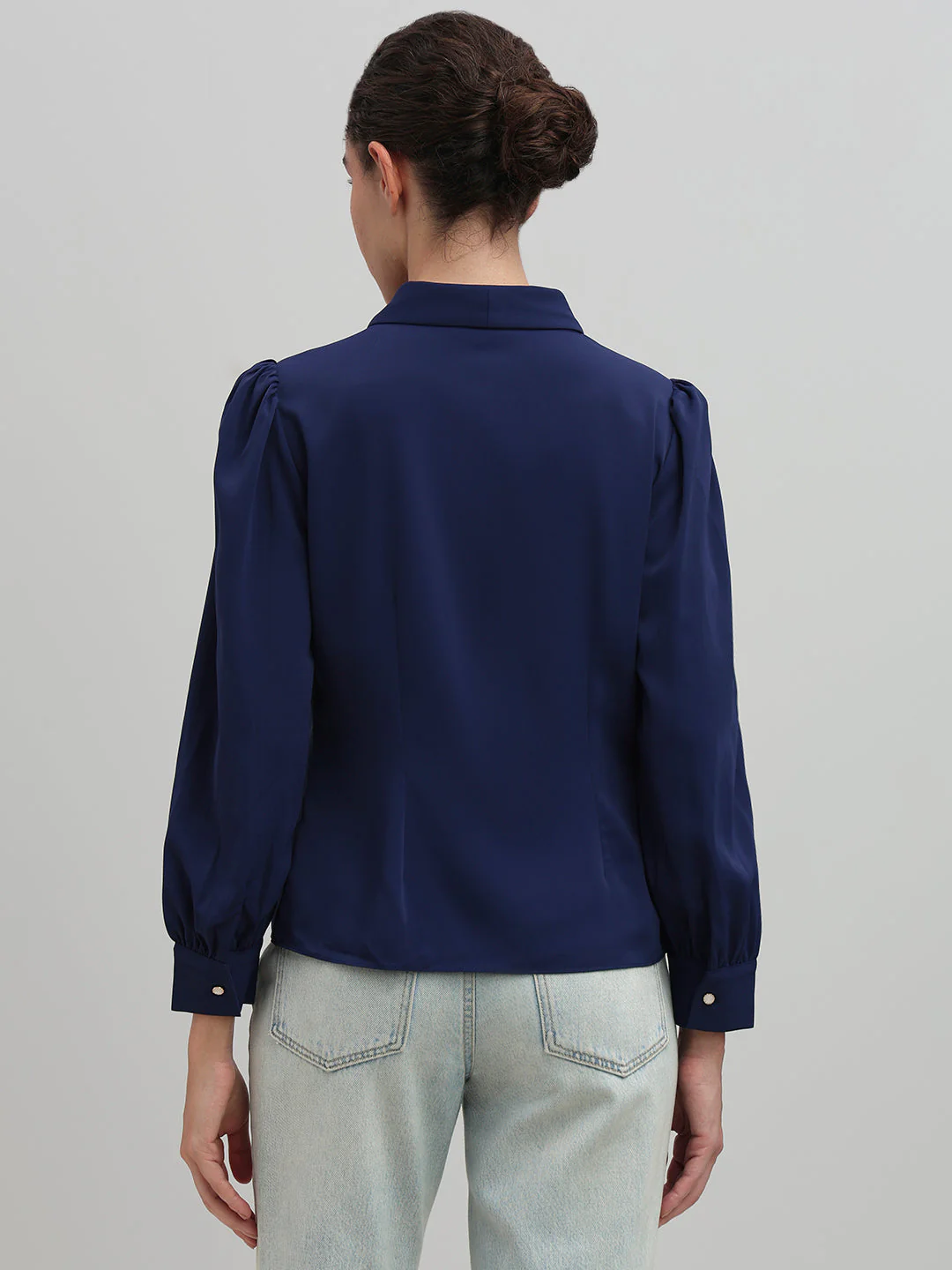 Shawl Collar Full Sleeves Top - Blue - Image 4