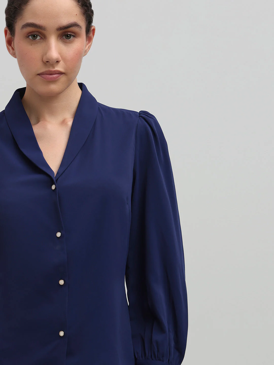 Shawl Collar Full Sleeves Top - Blue - Image 6