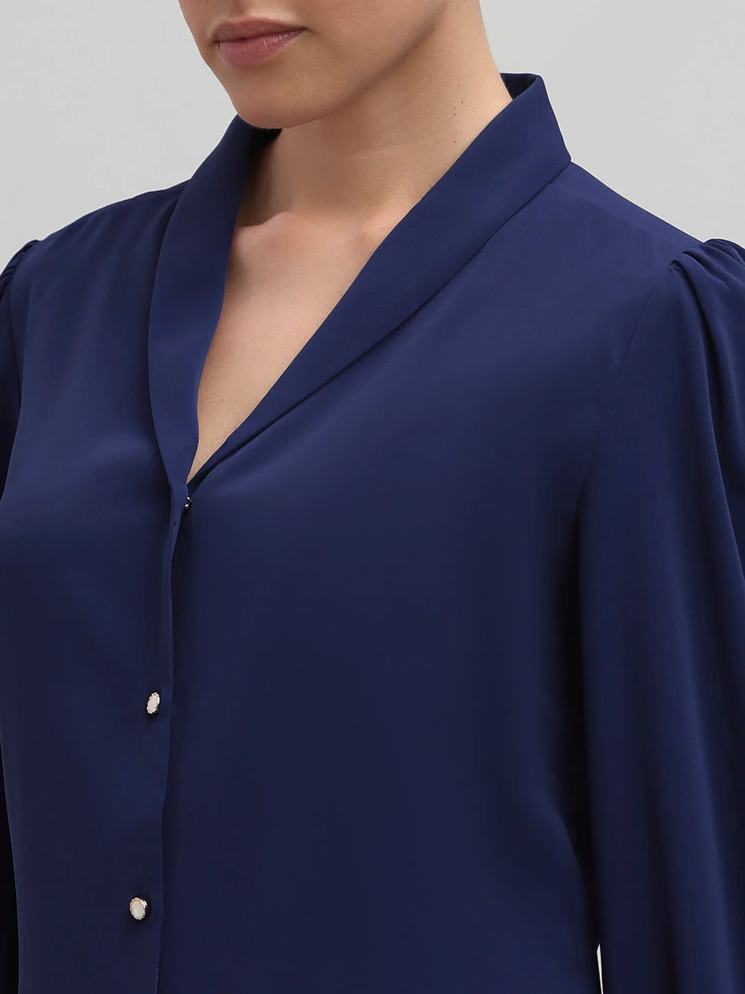 Shawl Collar Full Sleeves Top - Blue - Image 8