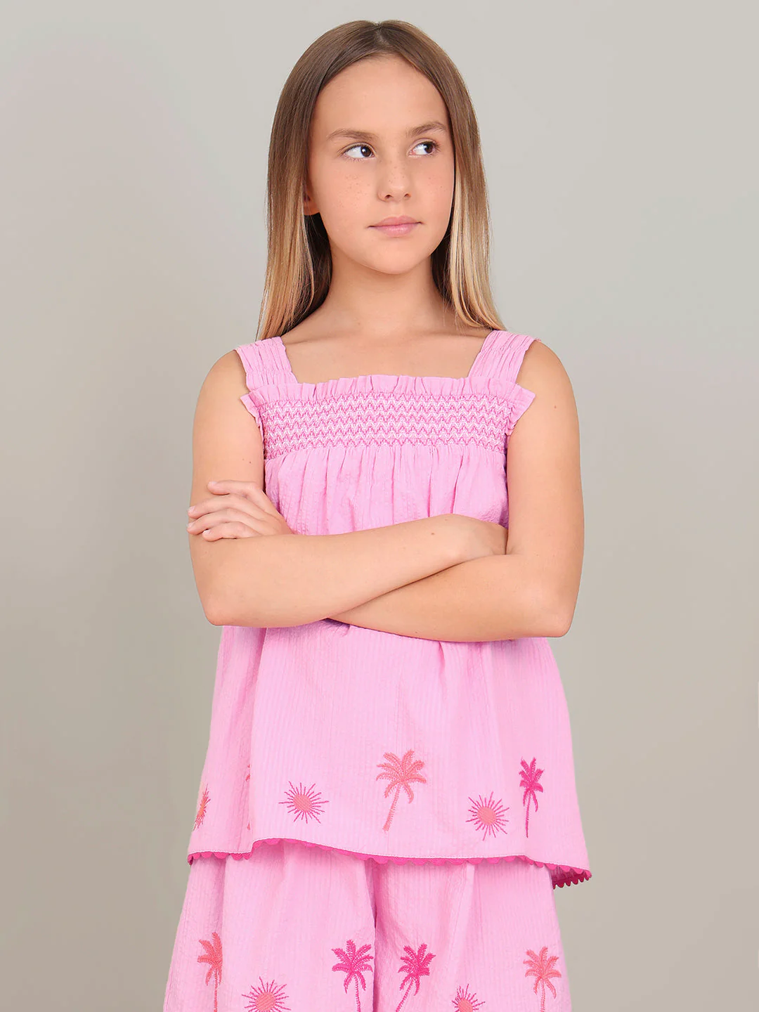 GIRL Pink Embroidered Smocked Top - Image 2