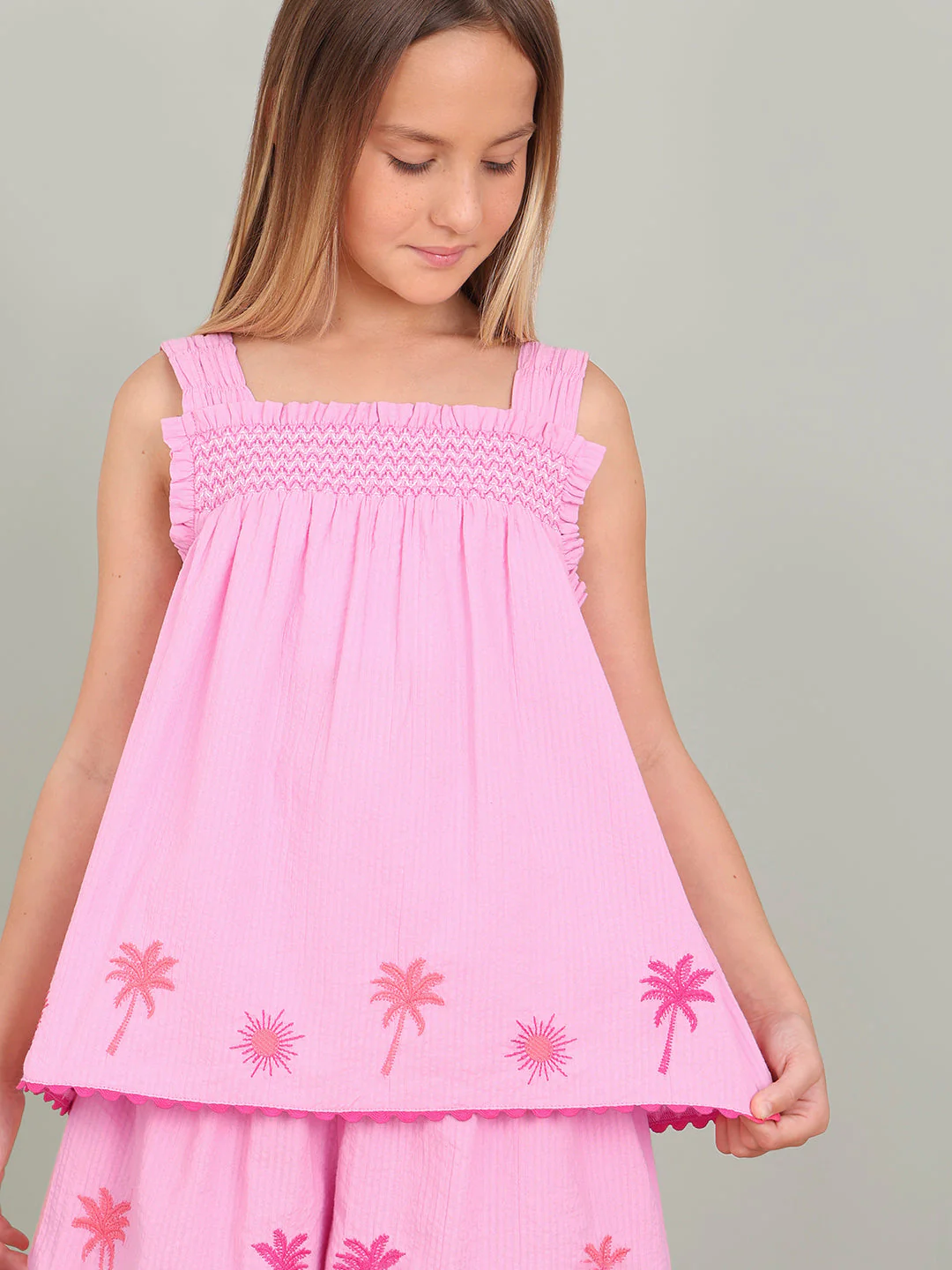 GIRL Pink Embroidered Smocked Top - Image 6