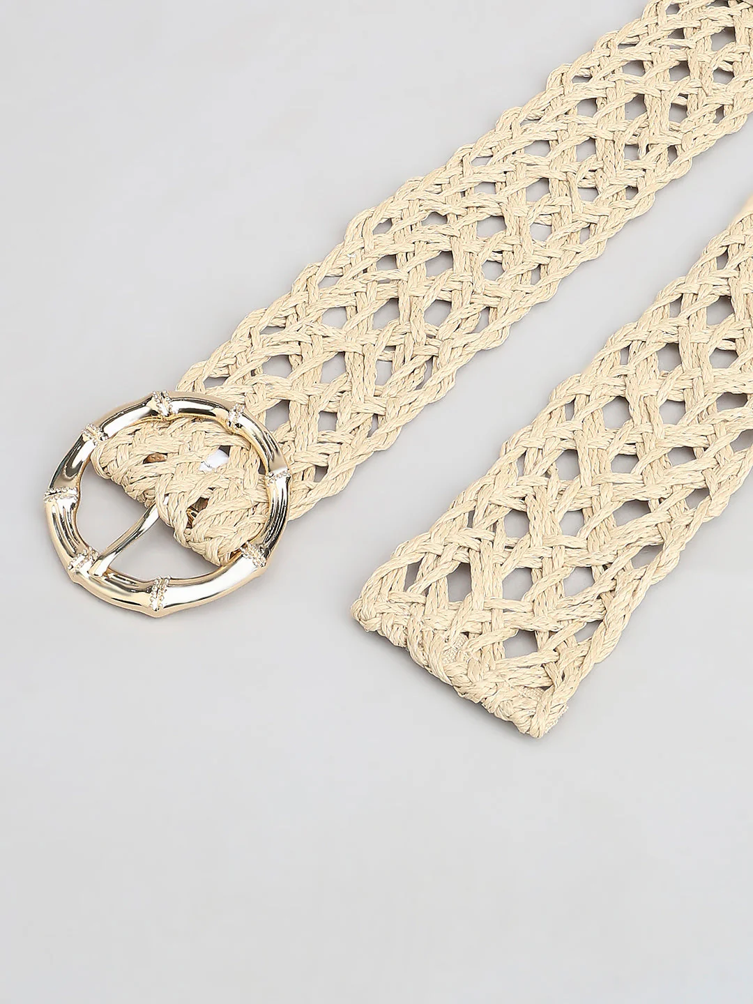 Beige Straw Waist Belt - Image 3