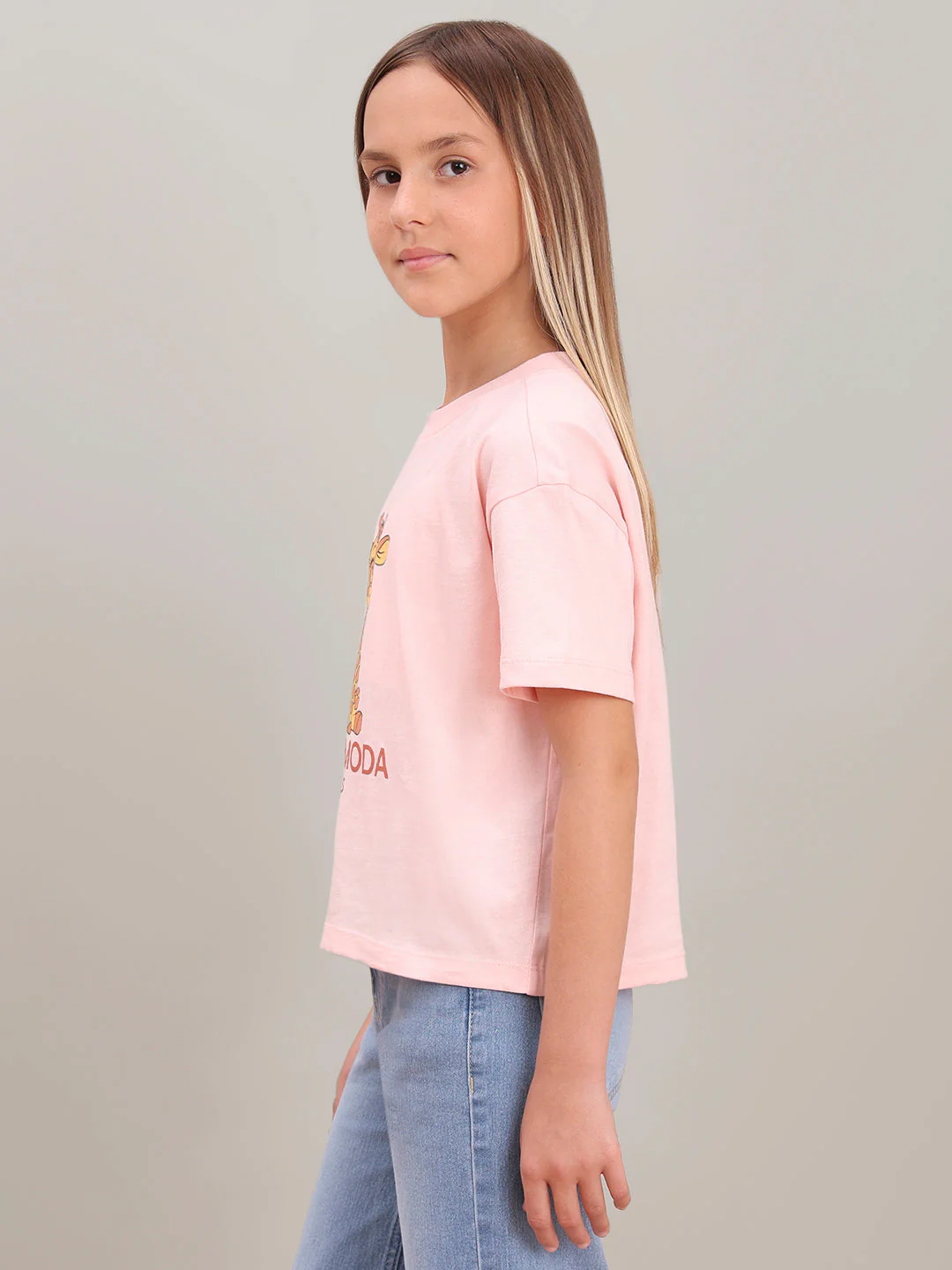 GIRL Pink Giraffe Print Cotton T-shirt - Image 3