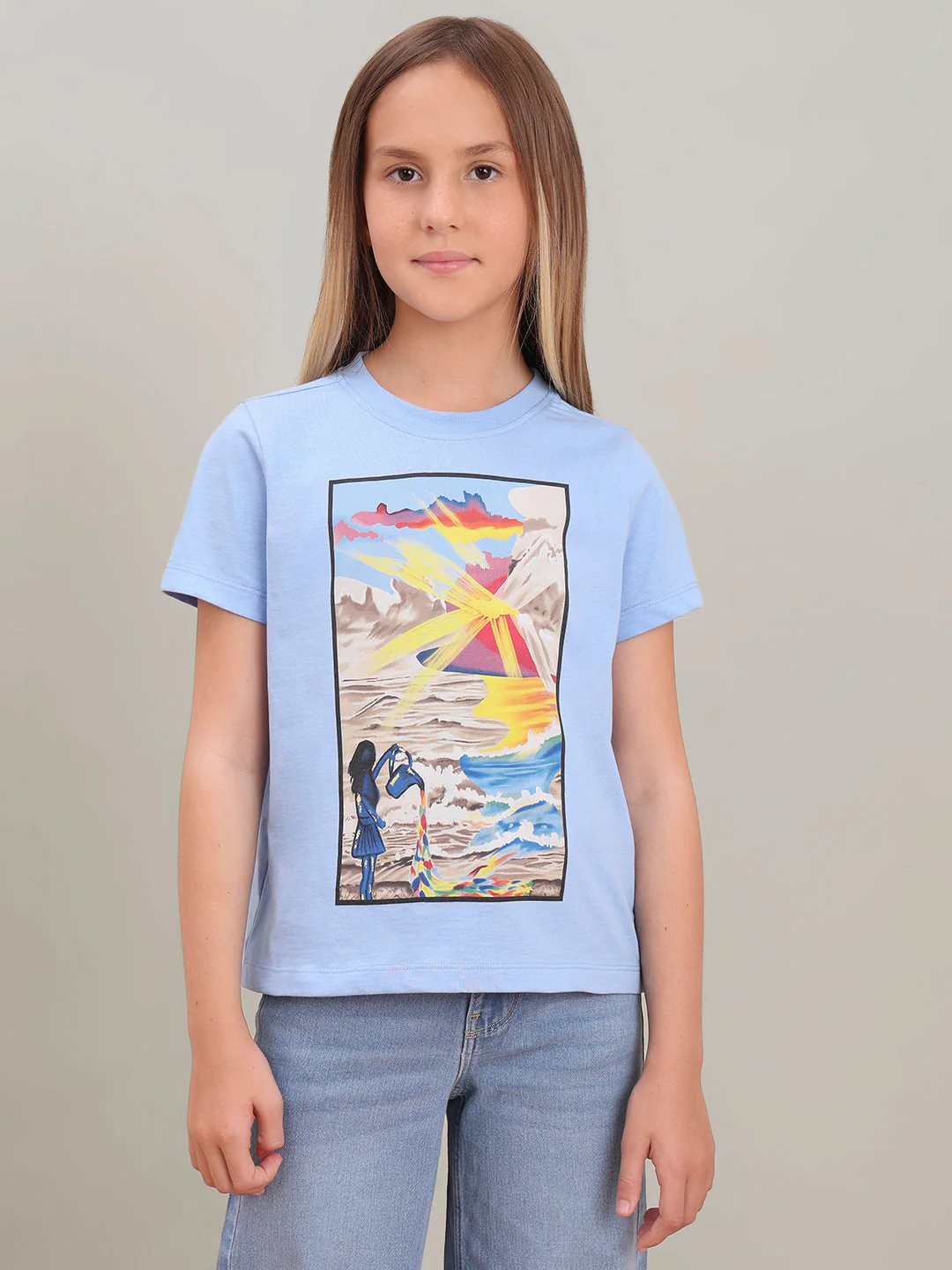 GIRL Blue Printed Cotton T-shirt - Image 2