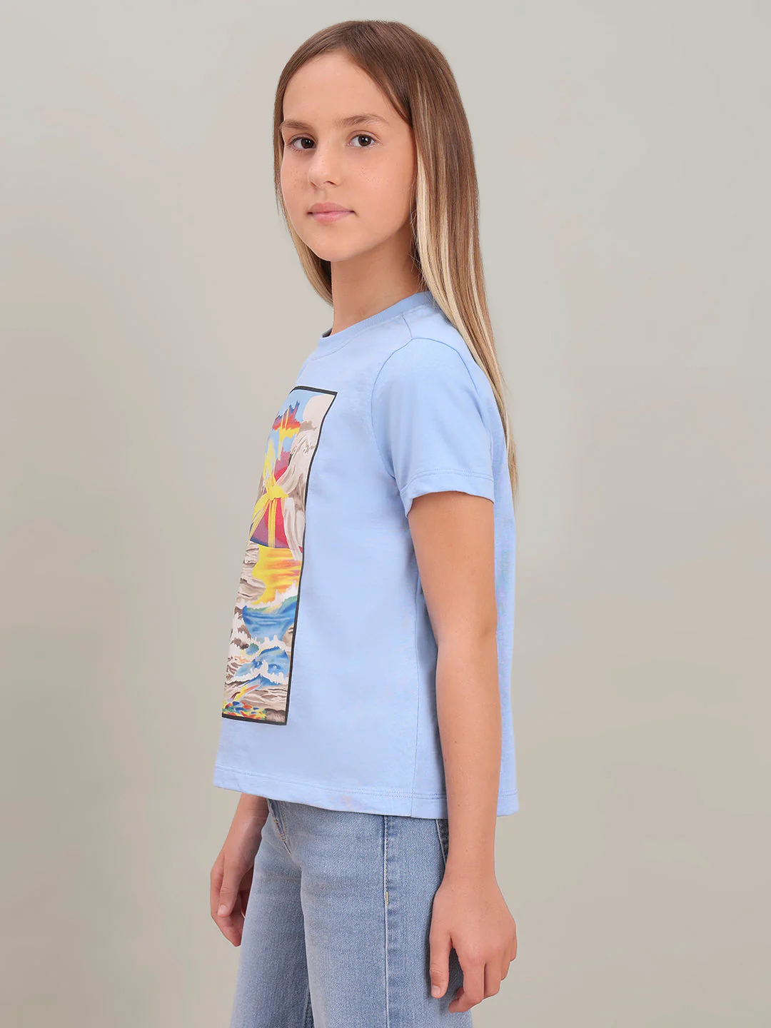 GIRL Blue Printed Cotton T-shirt - Image 3