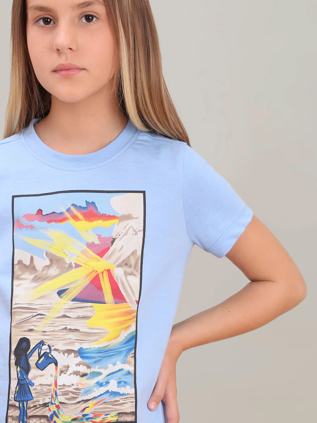 GIRL Blue Printed Cotton T-shirt - Image 6