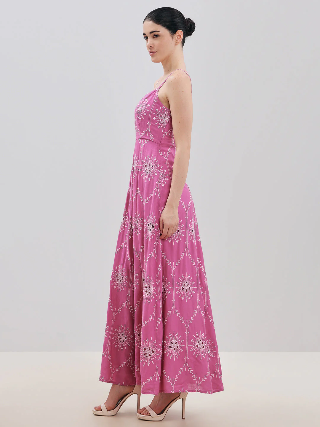 Pink Cut-Work Maxi Dress - Image 3