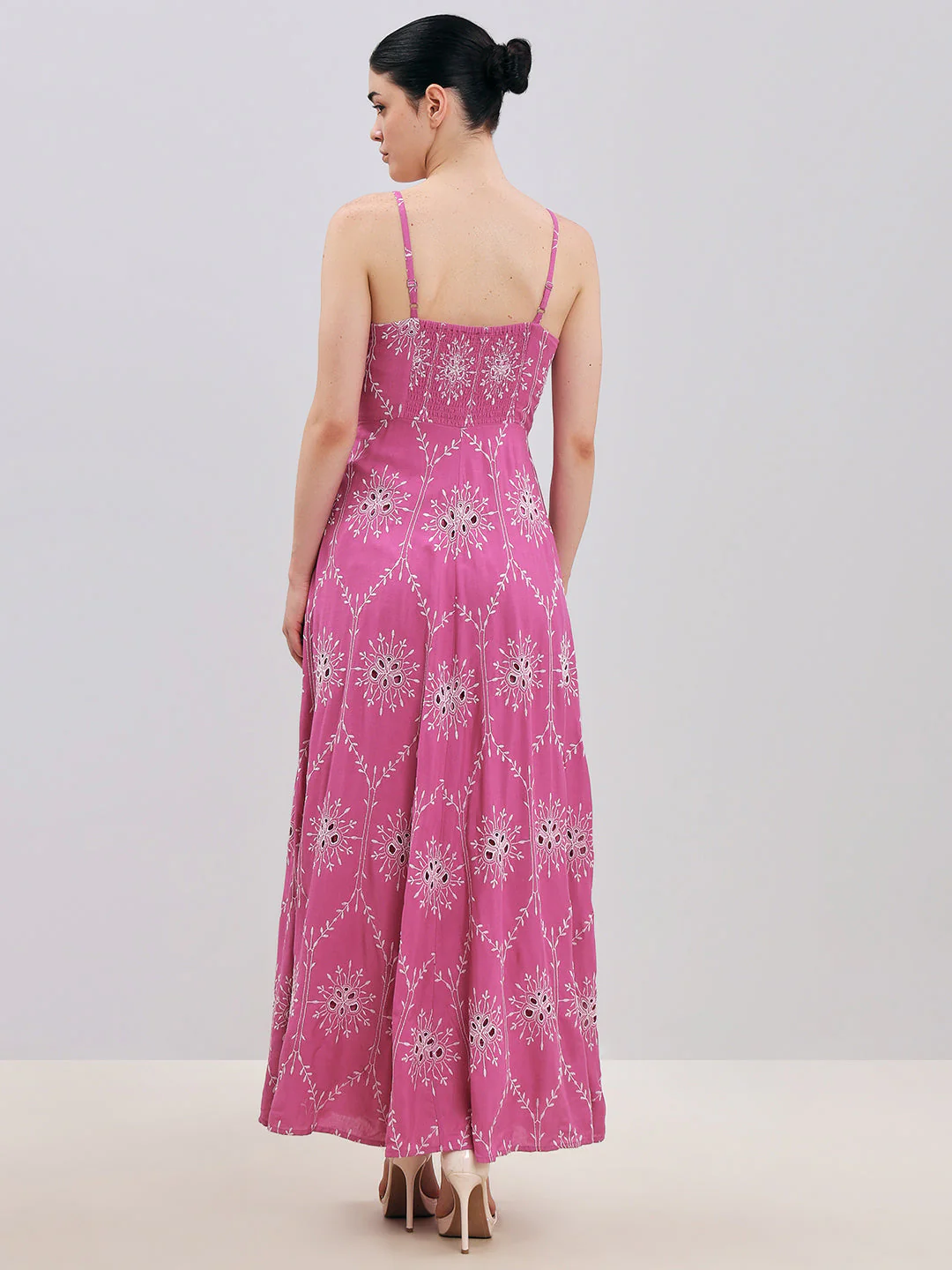 Pink Cut-Work Maxi Dress - Image 4