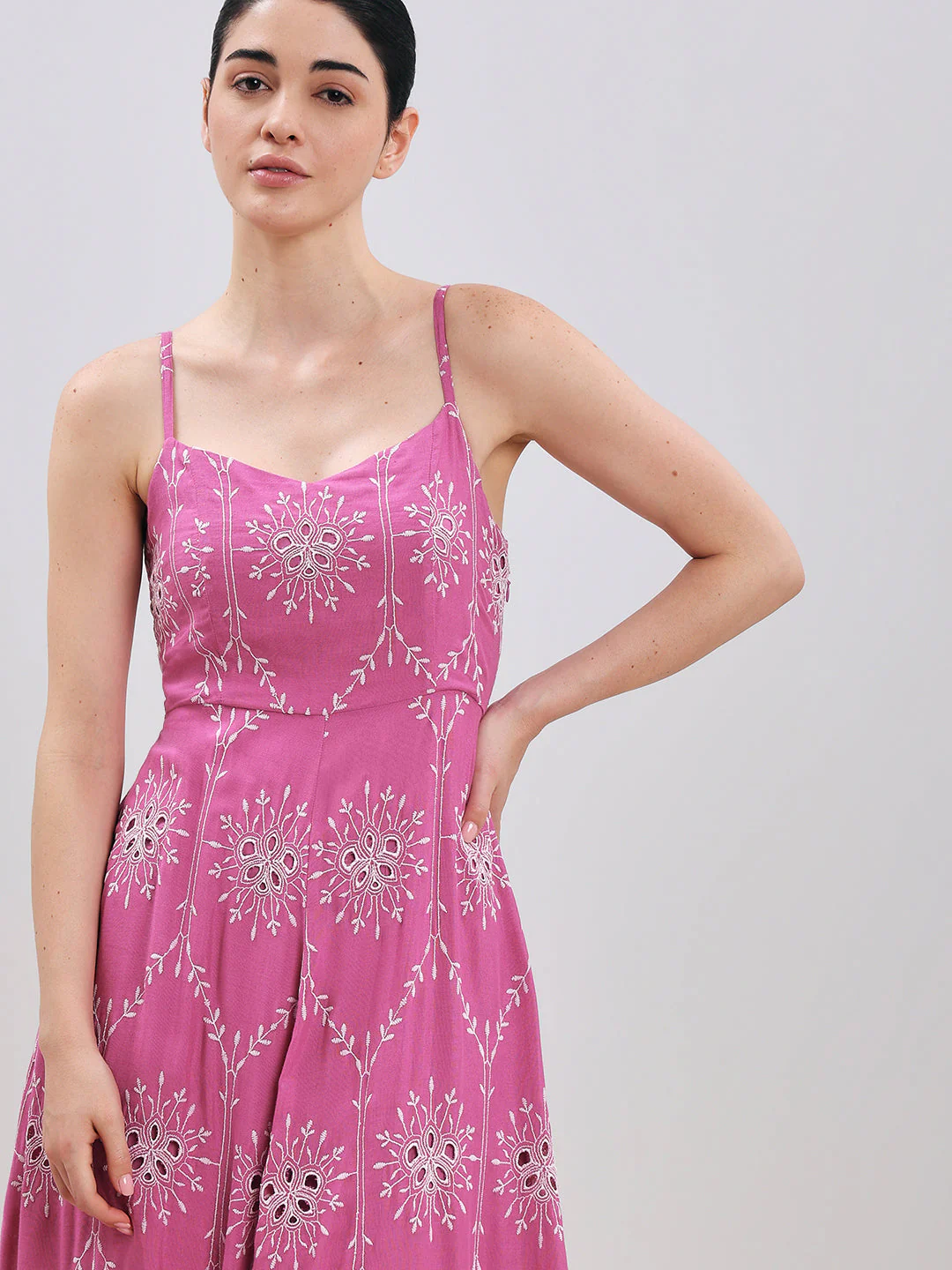 Pink Cut-Work Maxi Dress - Image 5
