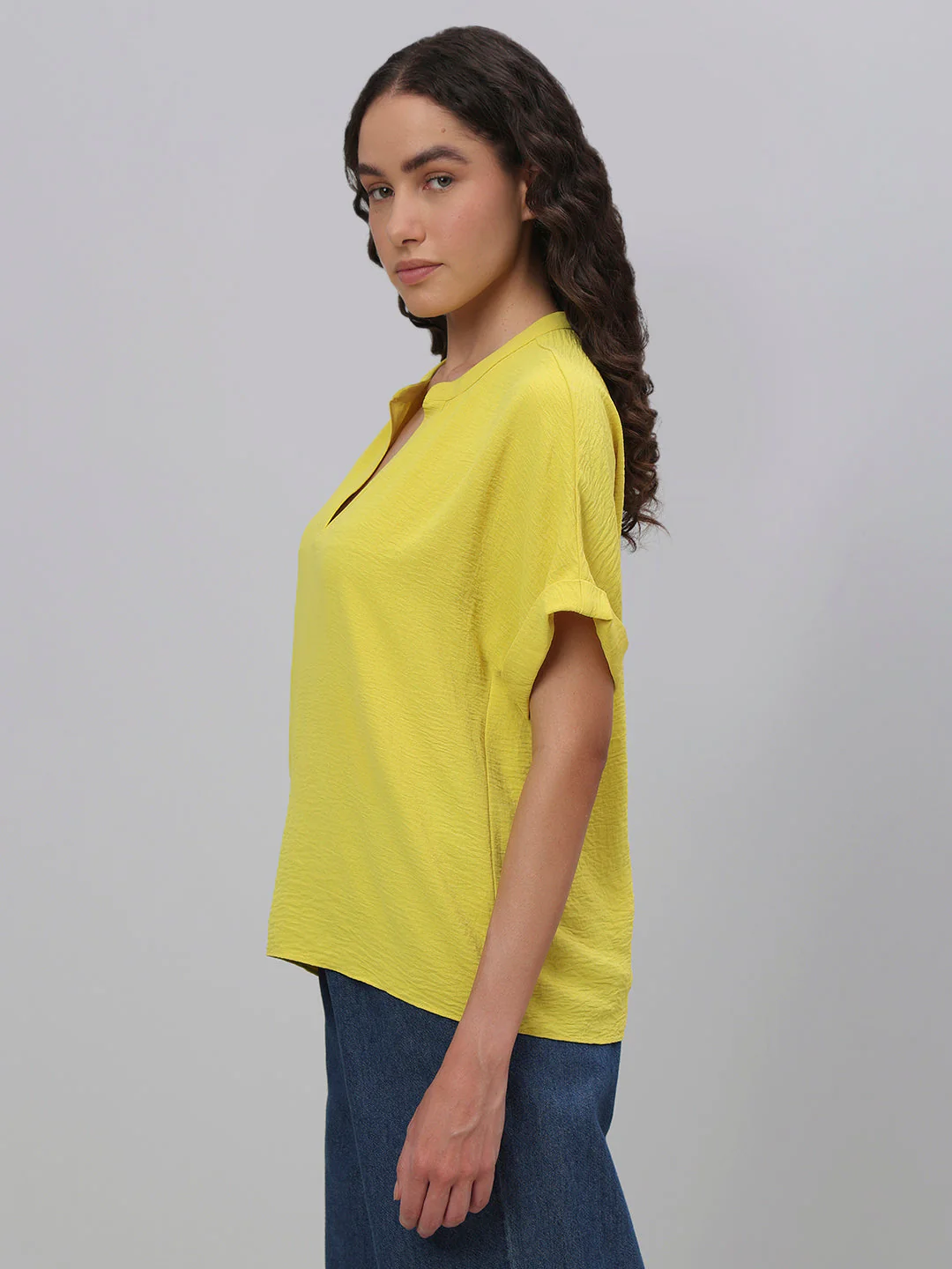 V-Neck Textured Top - Yellow - Image 3
