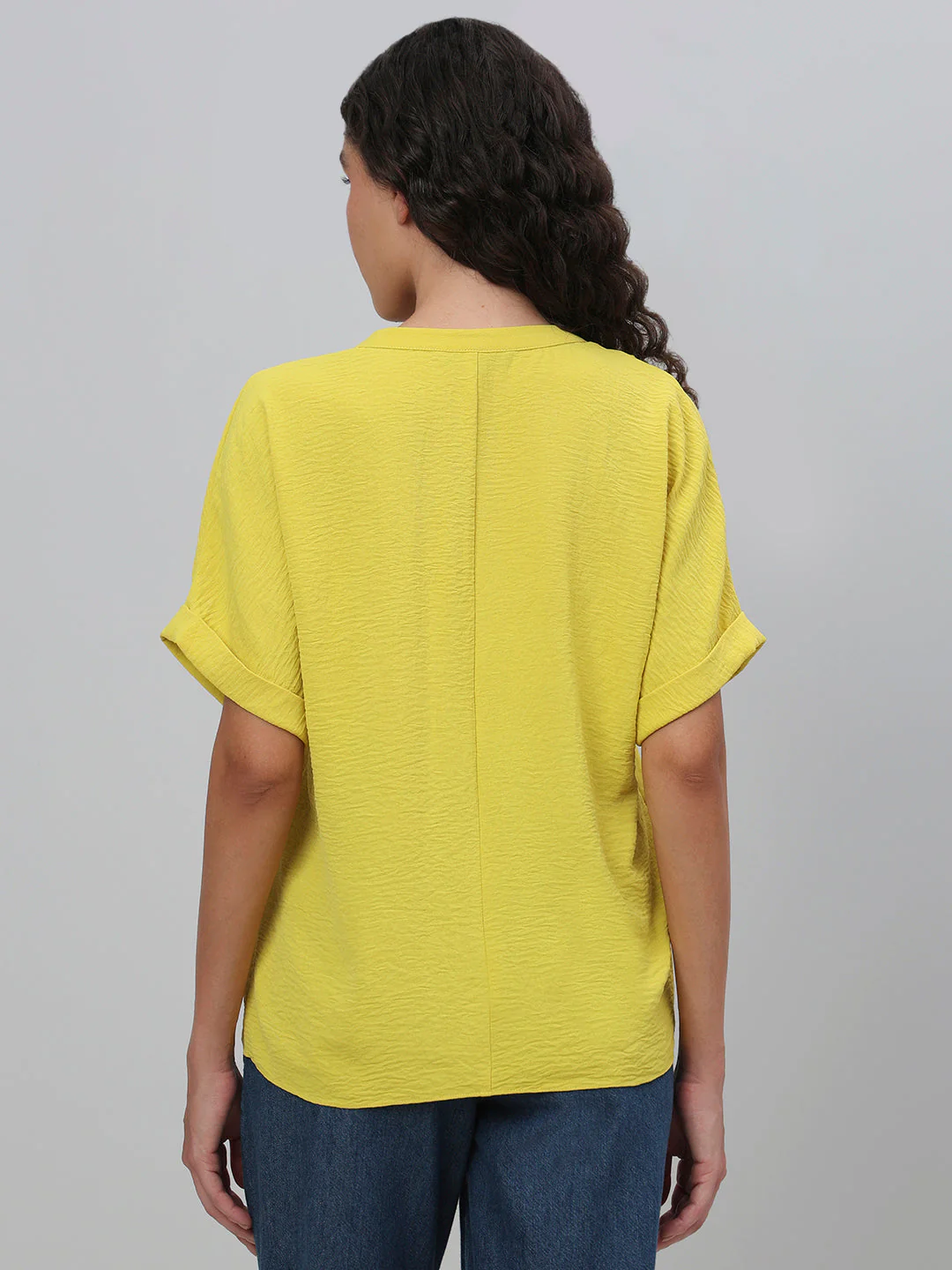 V-Neck Textured Top - Yellow - Image 4
