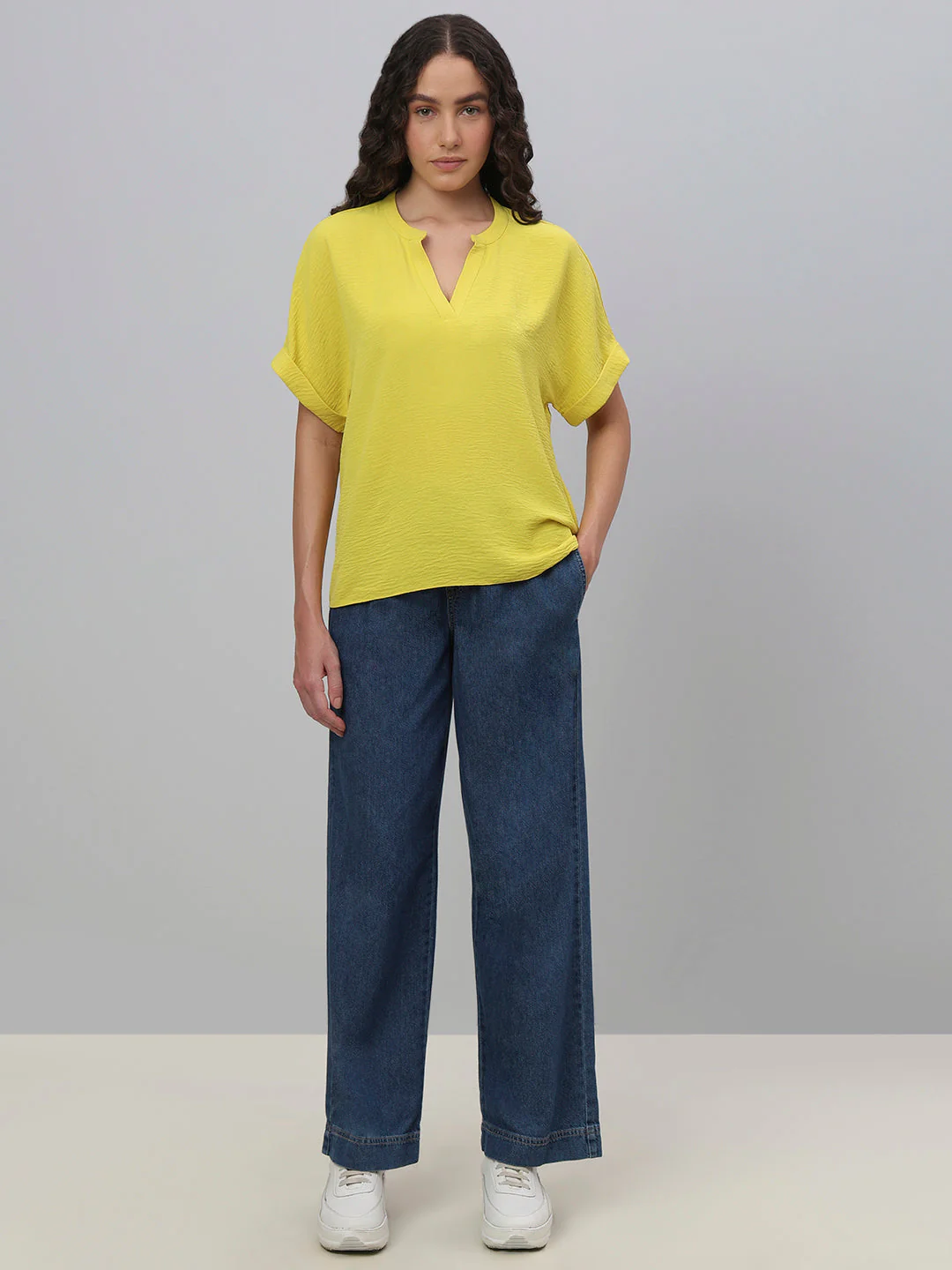 V-Neck Textured Top - Yellow - Image 5
