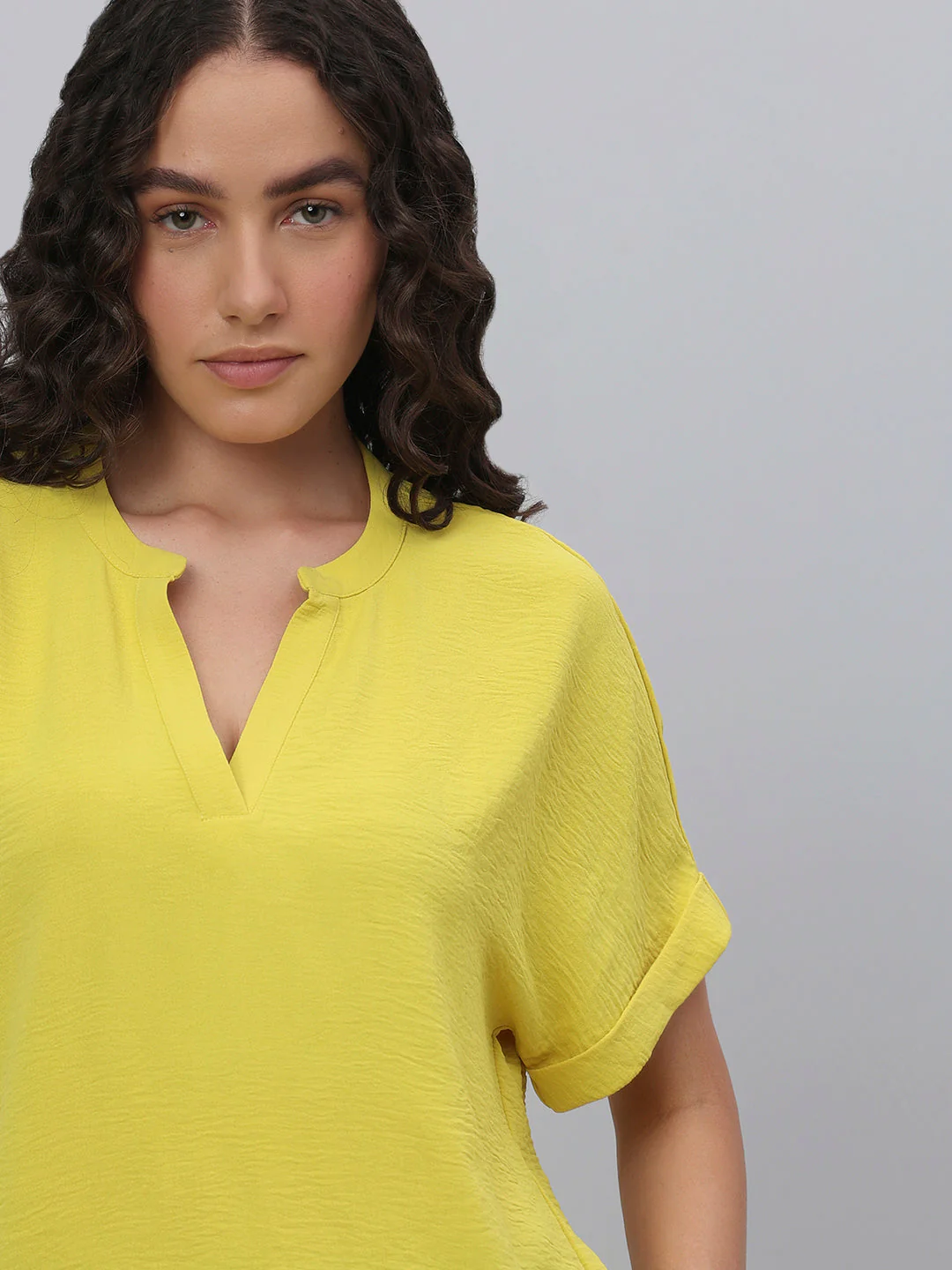 V-Neck Textured Top - Yellow - Image 6