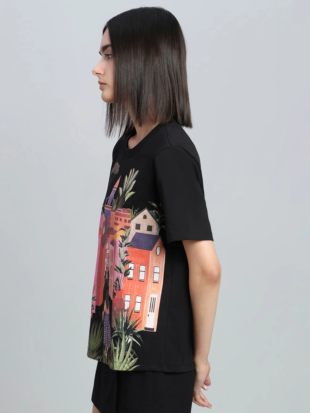 Black Printed Cotton T-shirt - Image 3