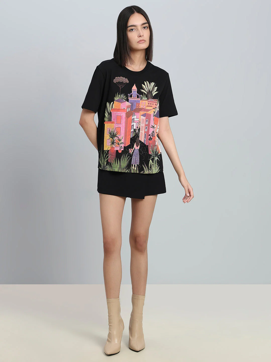 Black Printed Cotton T-shirt - Image 5