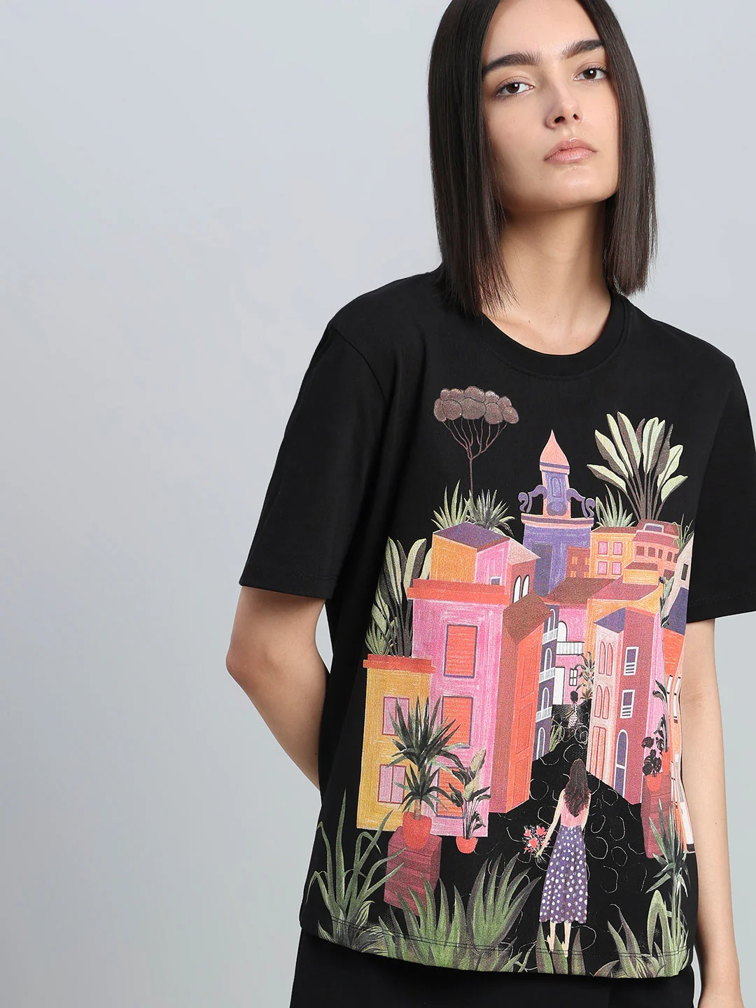 Black Printed Cotton T-shirt - Image 6