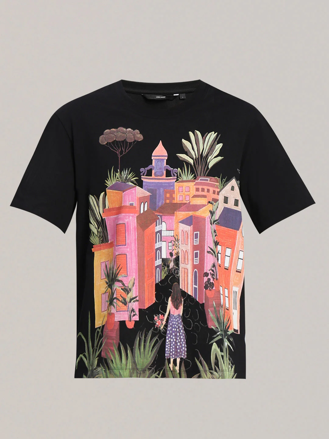 Black Printed Cotton T-shirt - Image 7