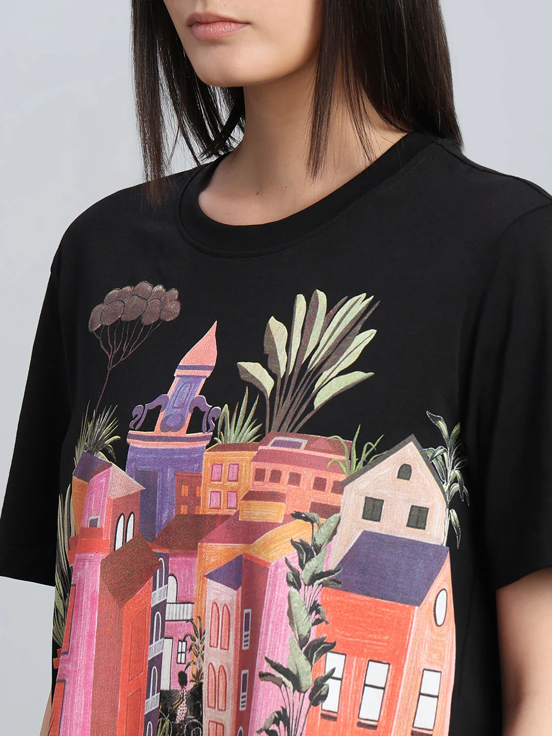 Black Printed Cotton T-shirt - Image 8