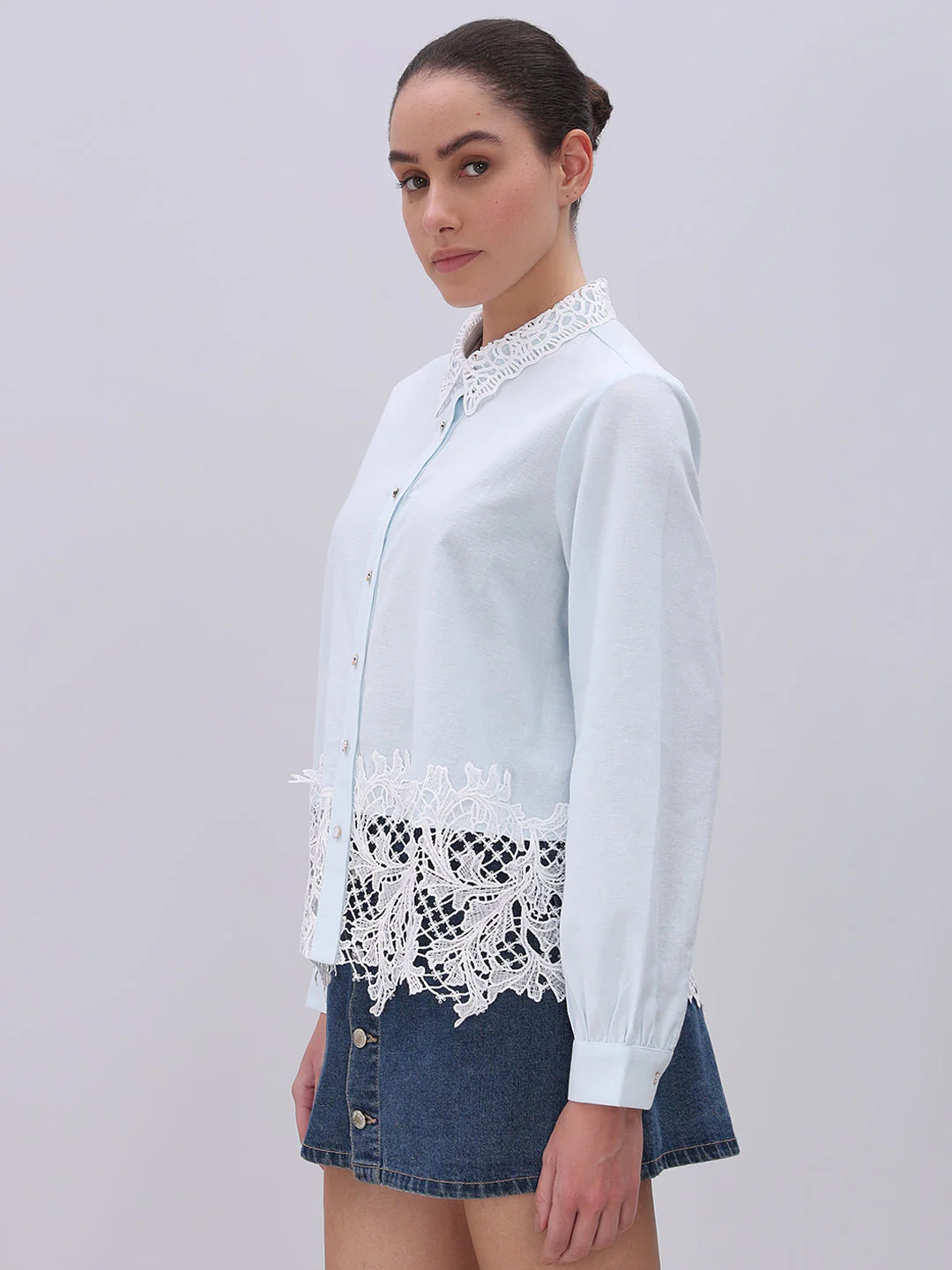 Light Blue Lace Detail Shirt - Image 3