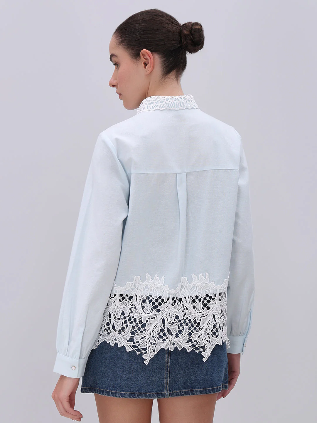 Light Blue Lace Detail Shirt - Image 4