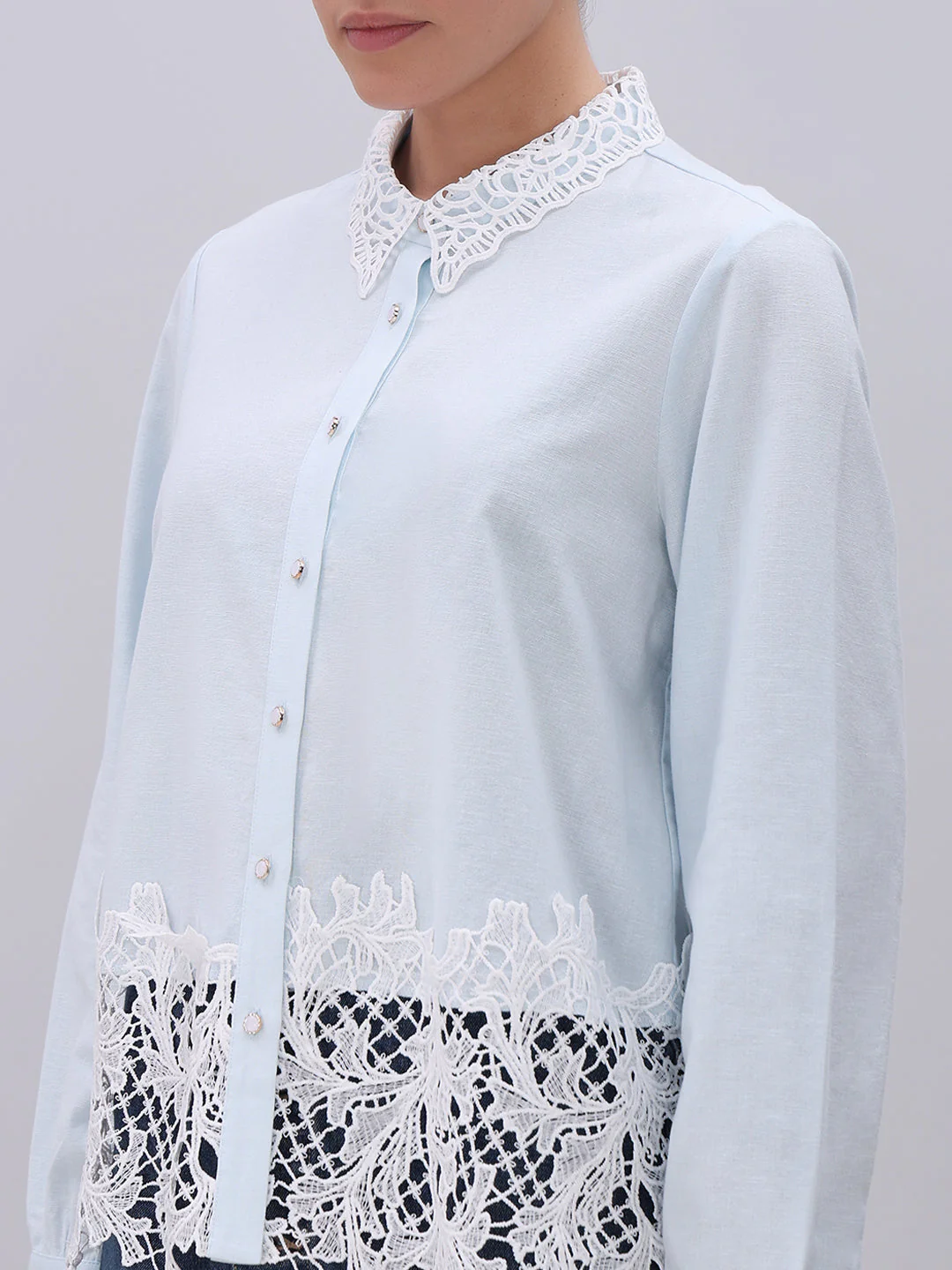 Light Blue Lace Detail Shirt - Image 8