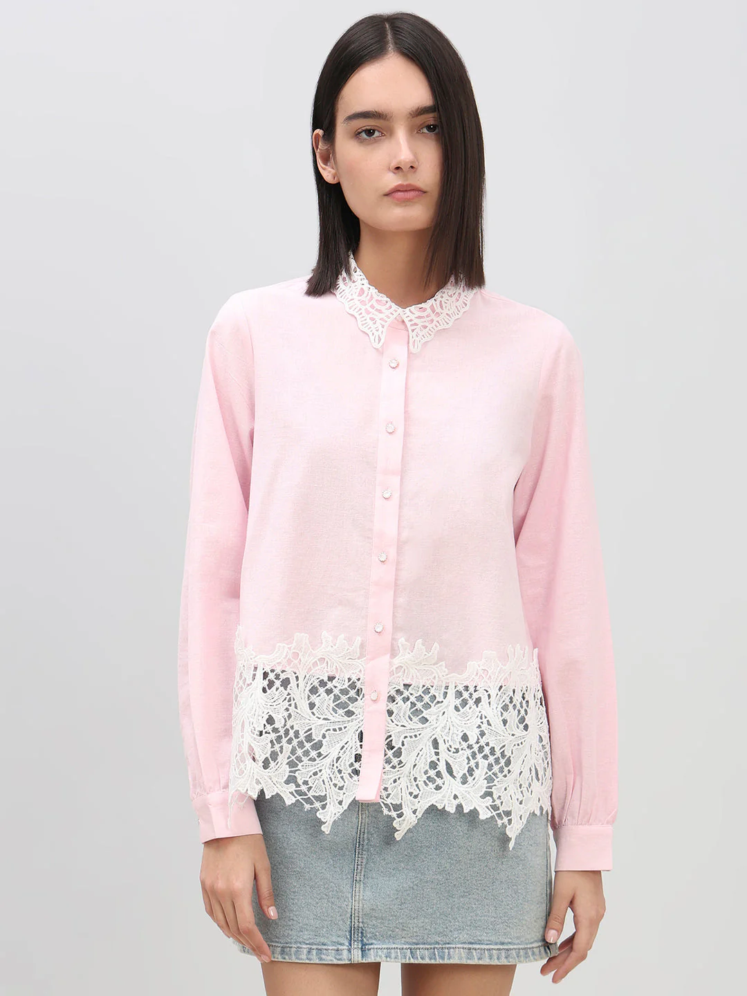 Pink Lace Detail Shirt - Image 2