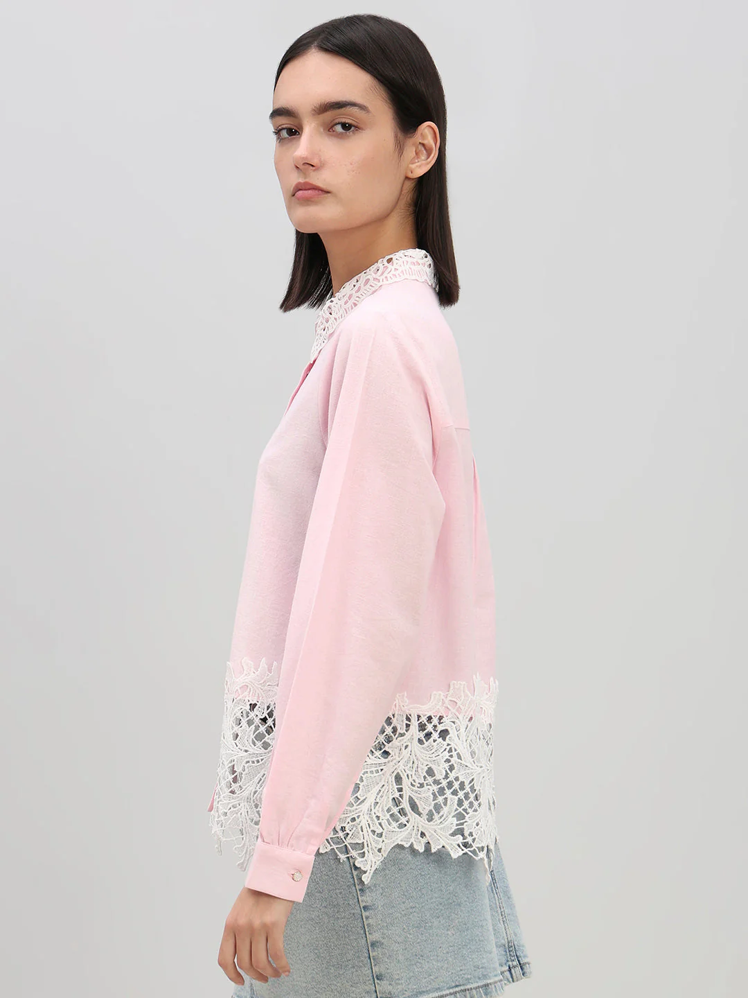 Pink Lace Detail Shirt - Image 3