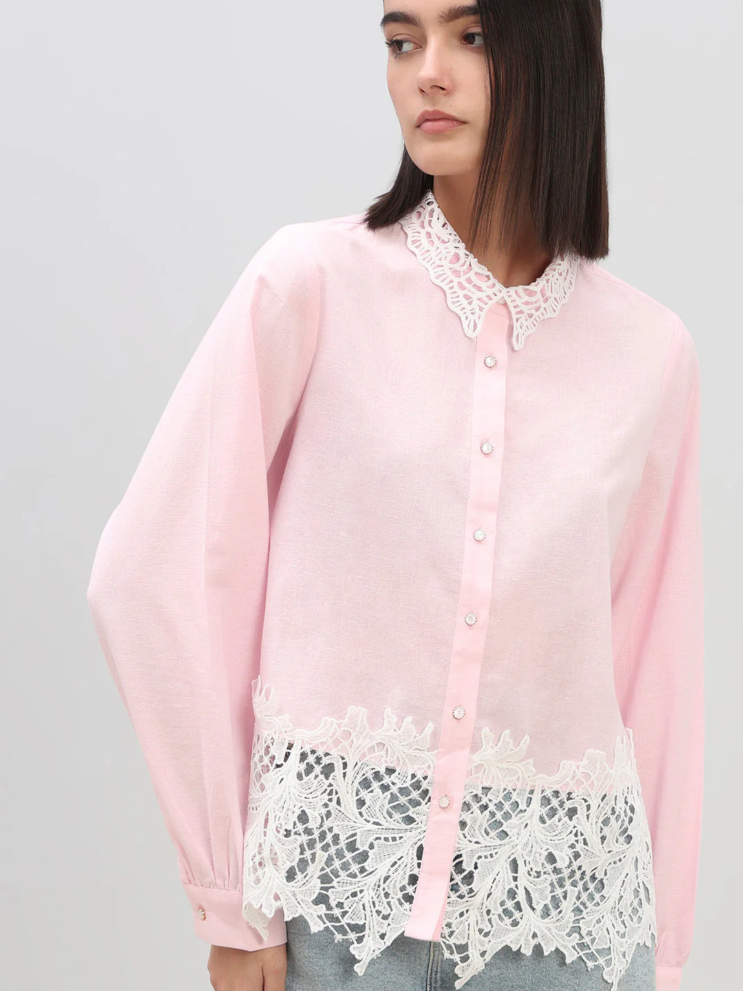 Pink Lace Detail Shirt - Image 6
