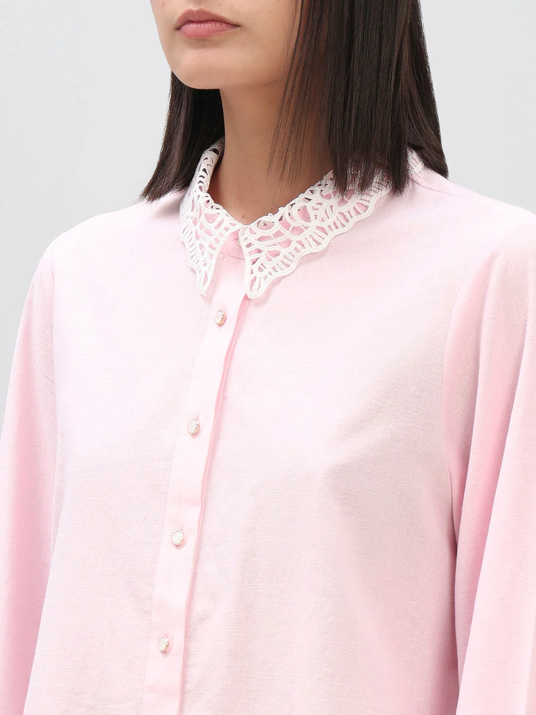 Pink Lace Detail Shirt - Image 8