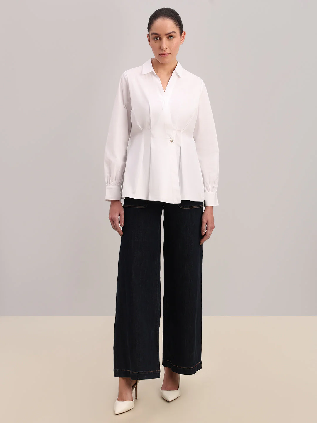 White Tailored Wrap Shirt - Image 5