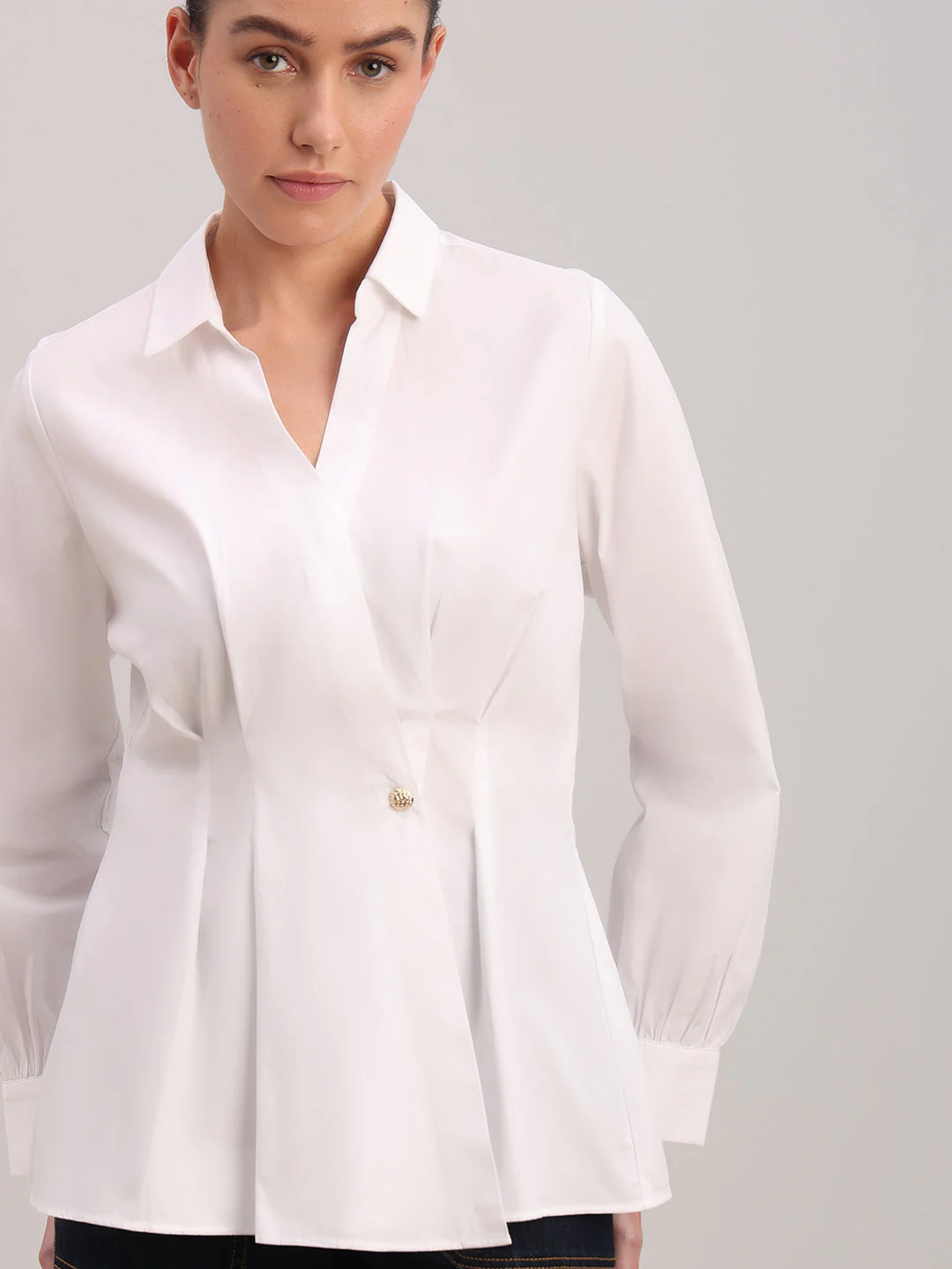 White Tailored Wrap Shirt - Image 6